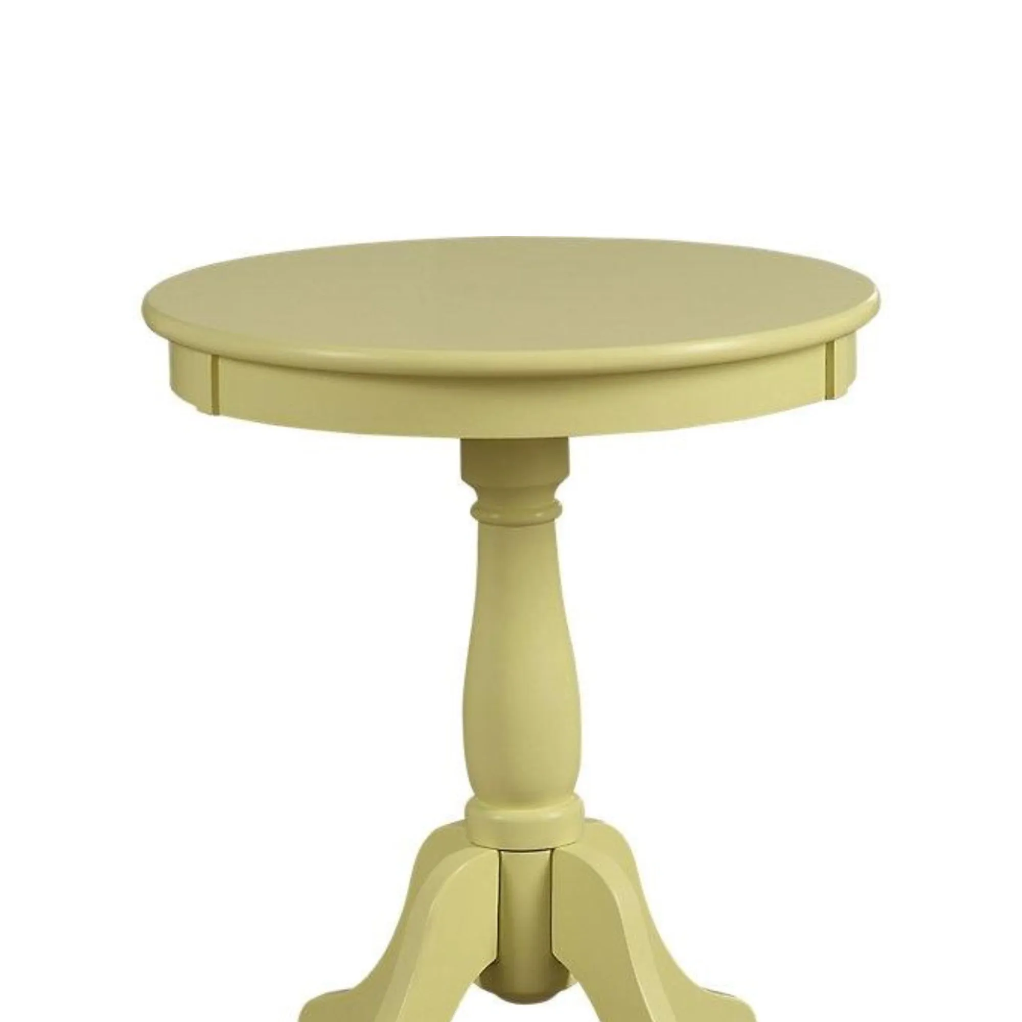 22" Wooden Round Side Table With Pedestal Base, Yellow By Benzara