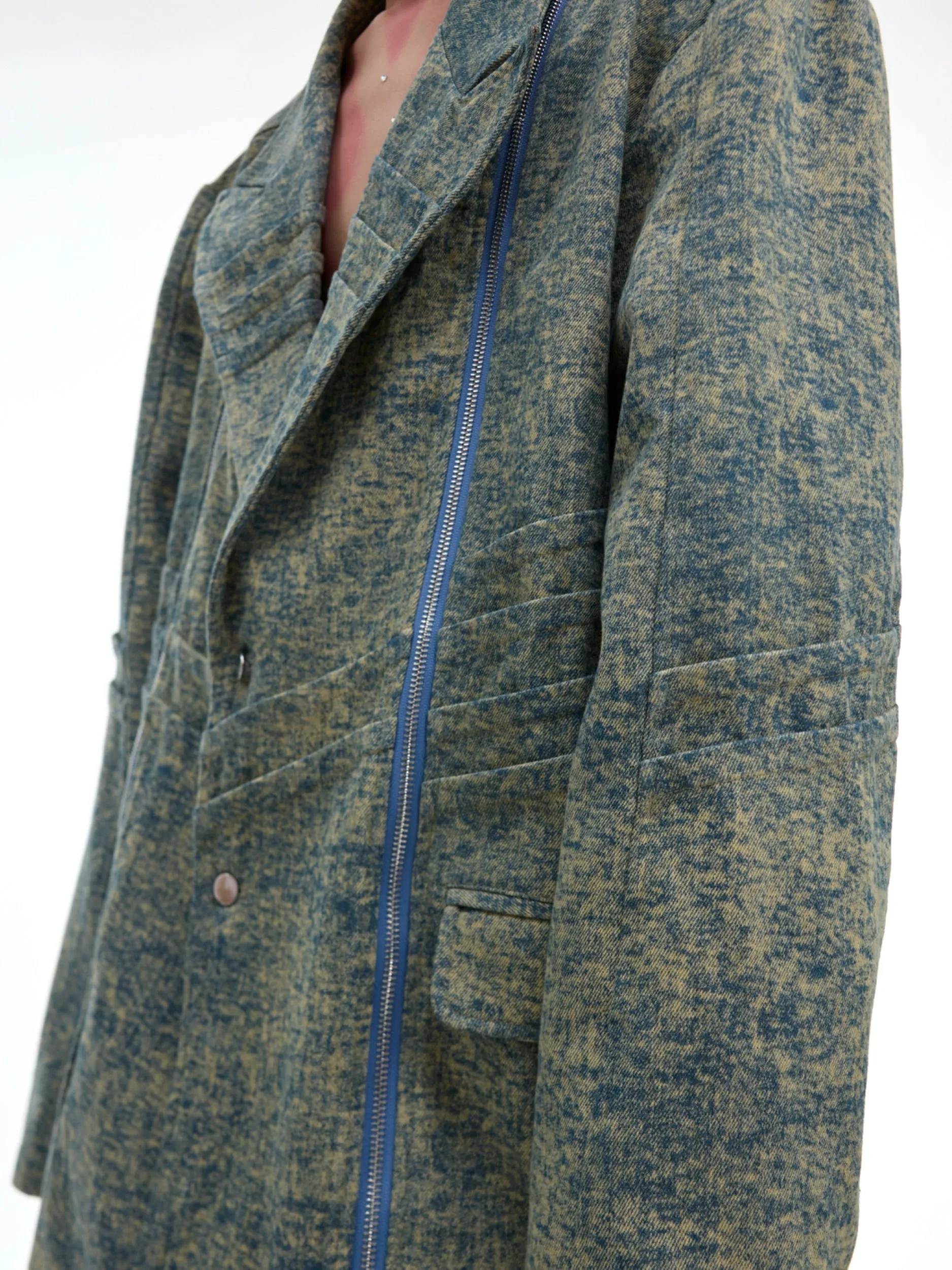 【24s Oct.】Oil Painting Pioneer Vintage Print Special-Shaped Embossed Texture Denim Suit