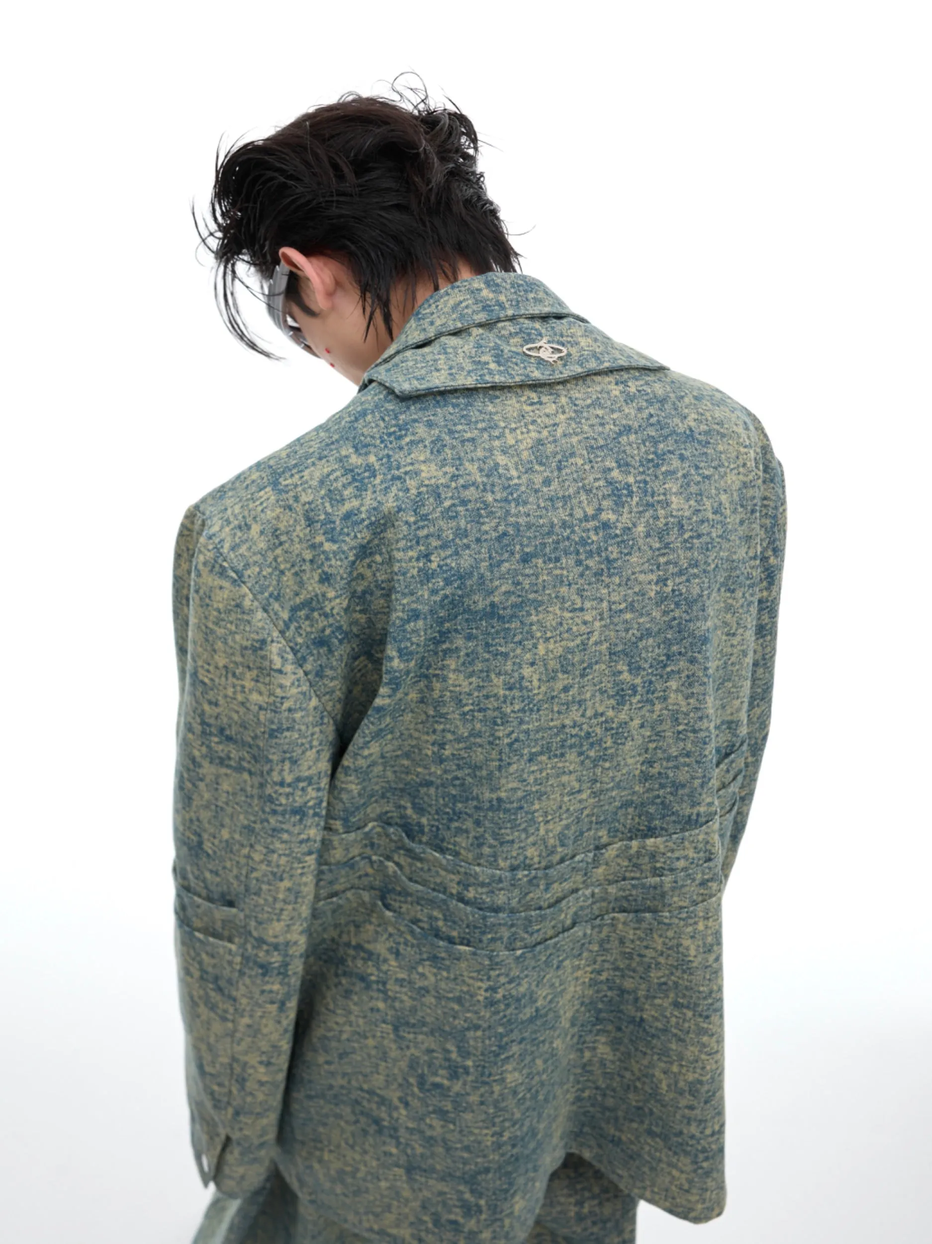 【24s Oct.】Oil Painting Pioneer Vintage Print Special-Shaped Embossed Texture Denim Suit