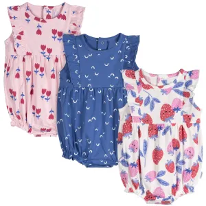 3-Pack Baby Girls Strawberries Rompers