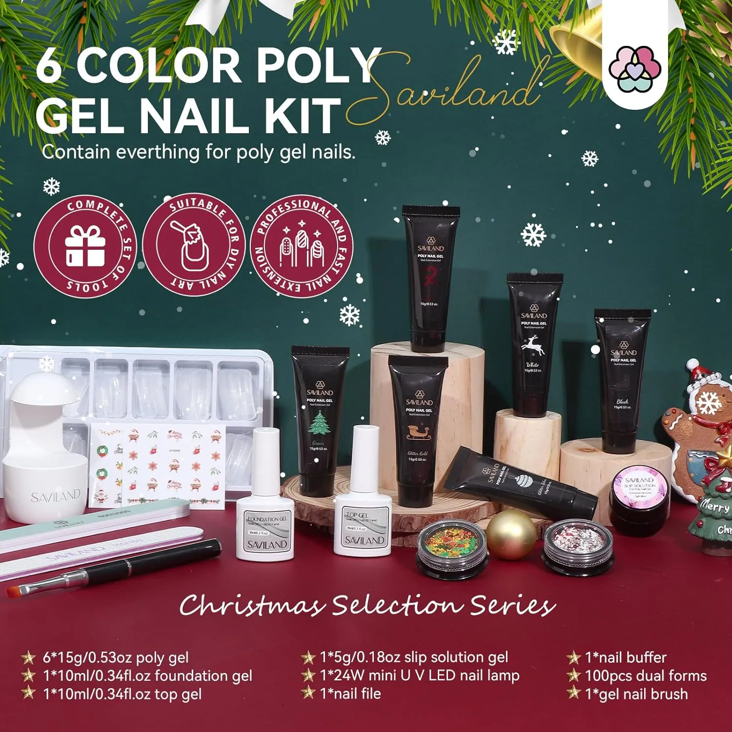 6 Colors Christmas Poly Gel Nail Kit