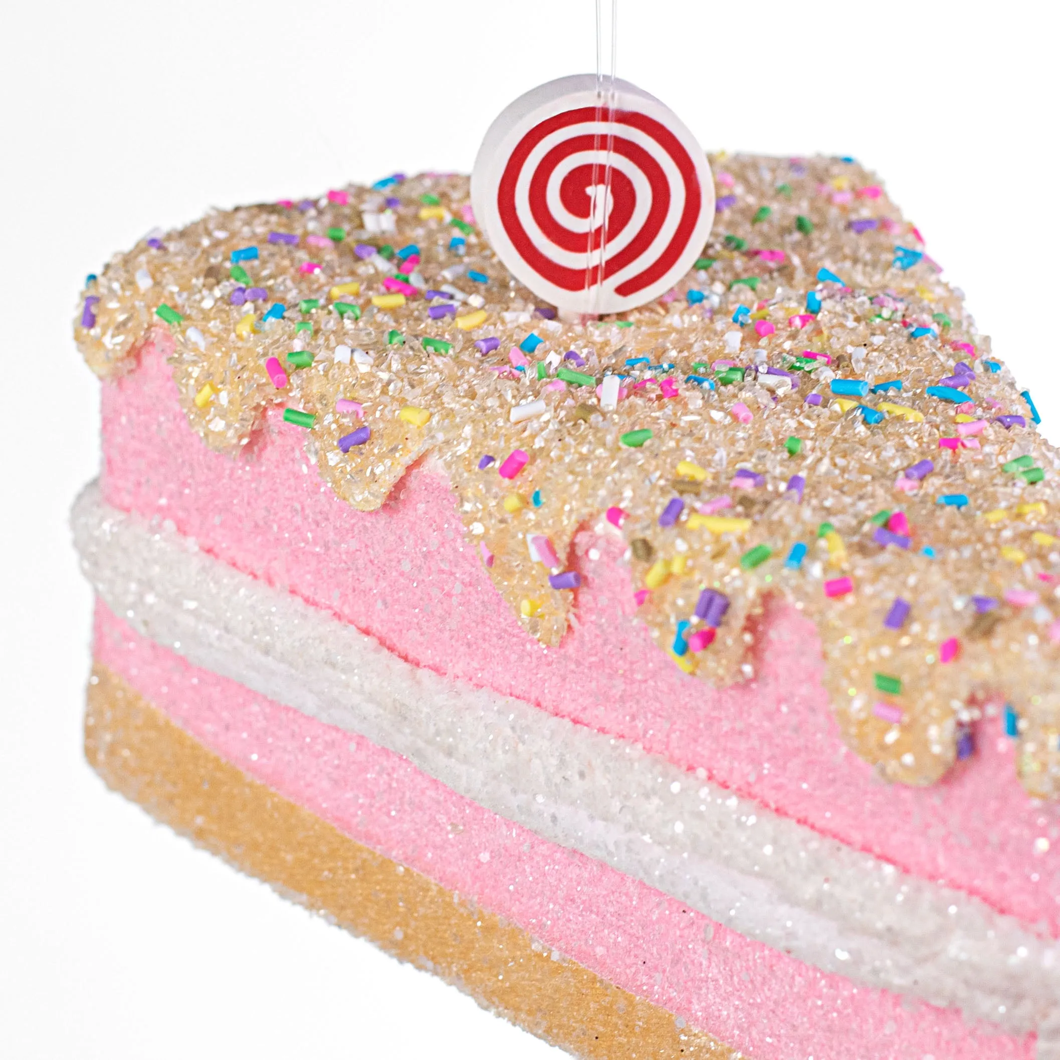 6" Cake Slice Ornament: Pink & Yellow