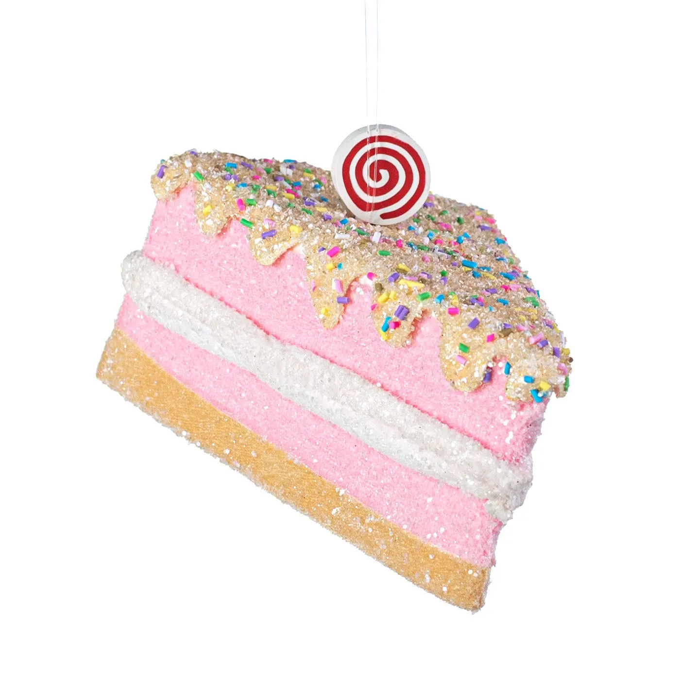 6" Cake Slice Ornament: Pink & Yellow