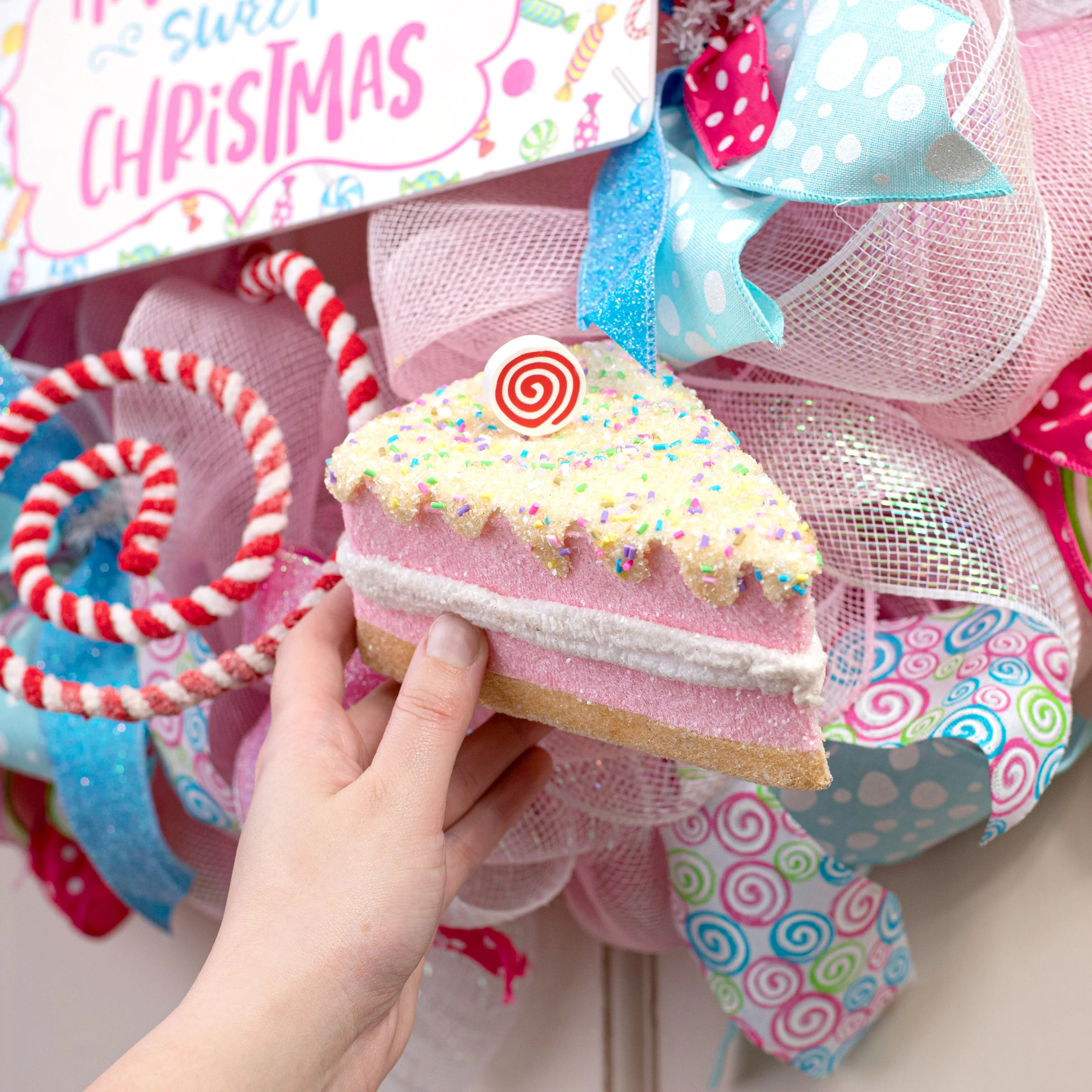 6" Cake Slice Ornament: Pink & Yellow