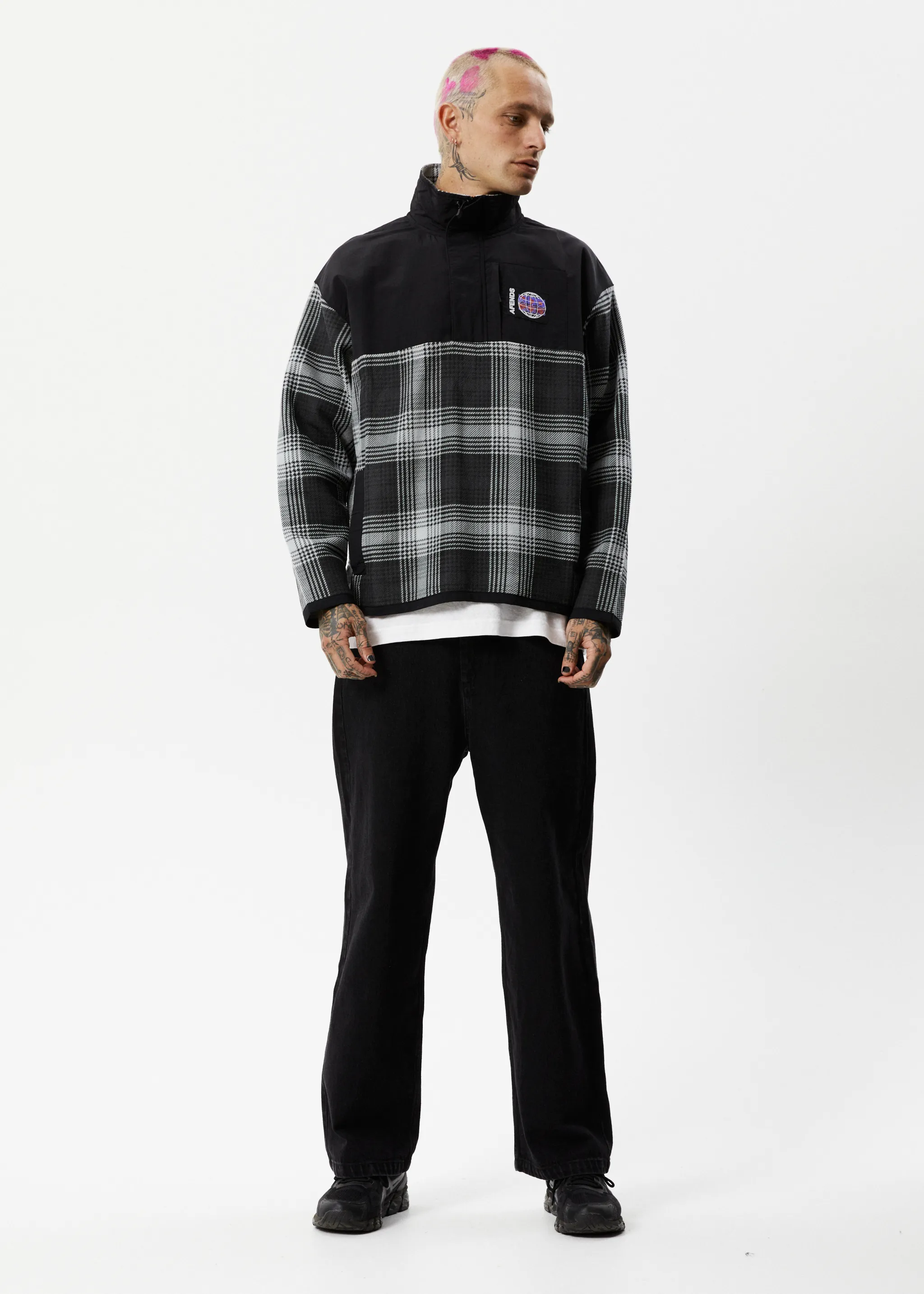 AFENDS Mens Nobody - Fleece Pullover - Black Check