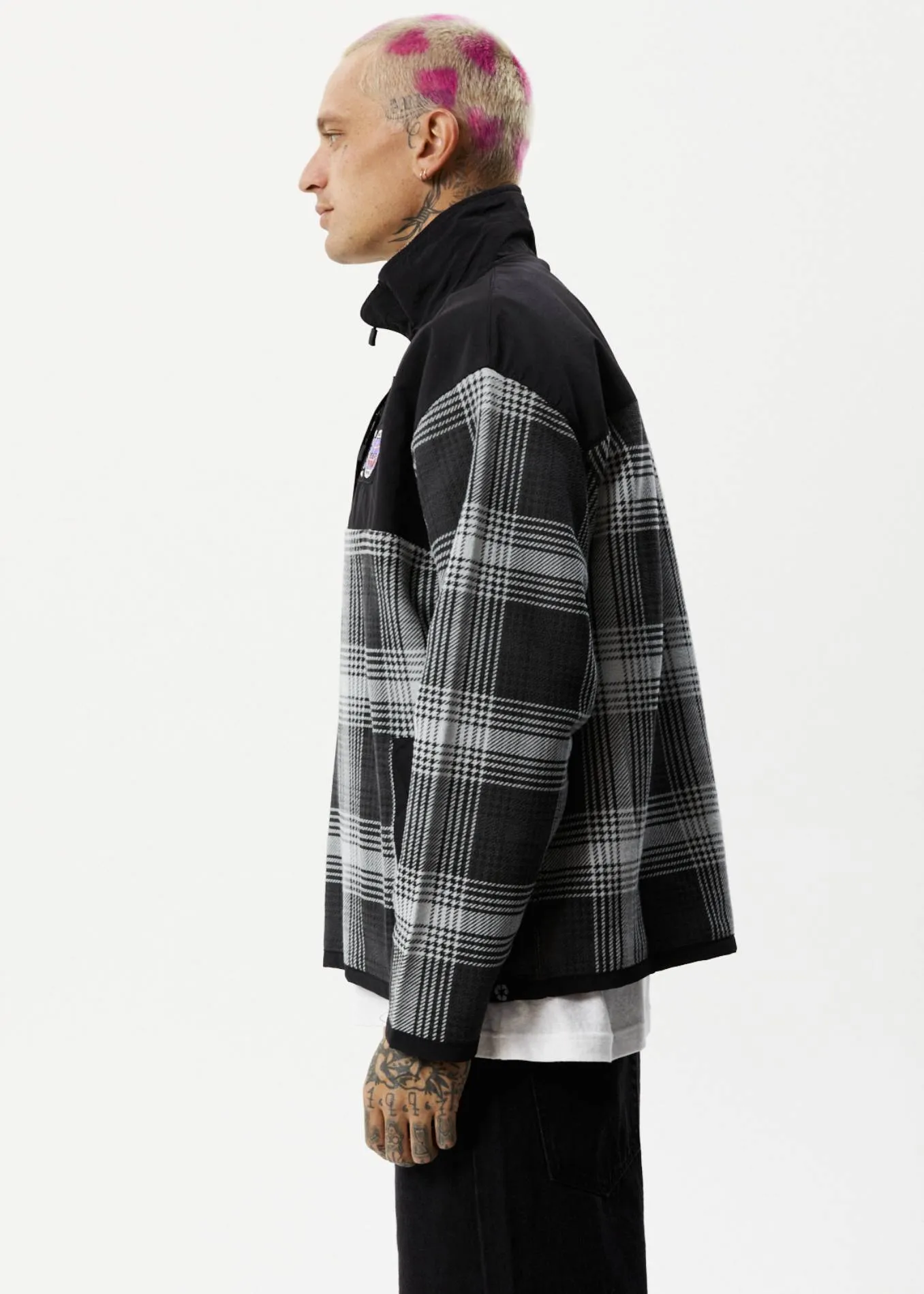 AFENDS Mens Nobody - Fleece Pullover - Black Check