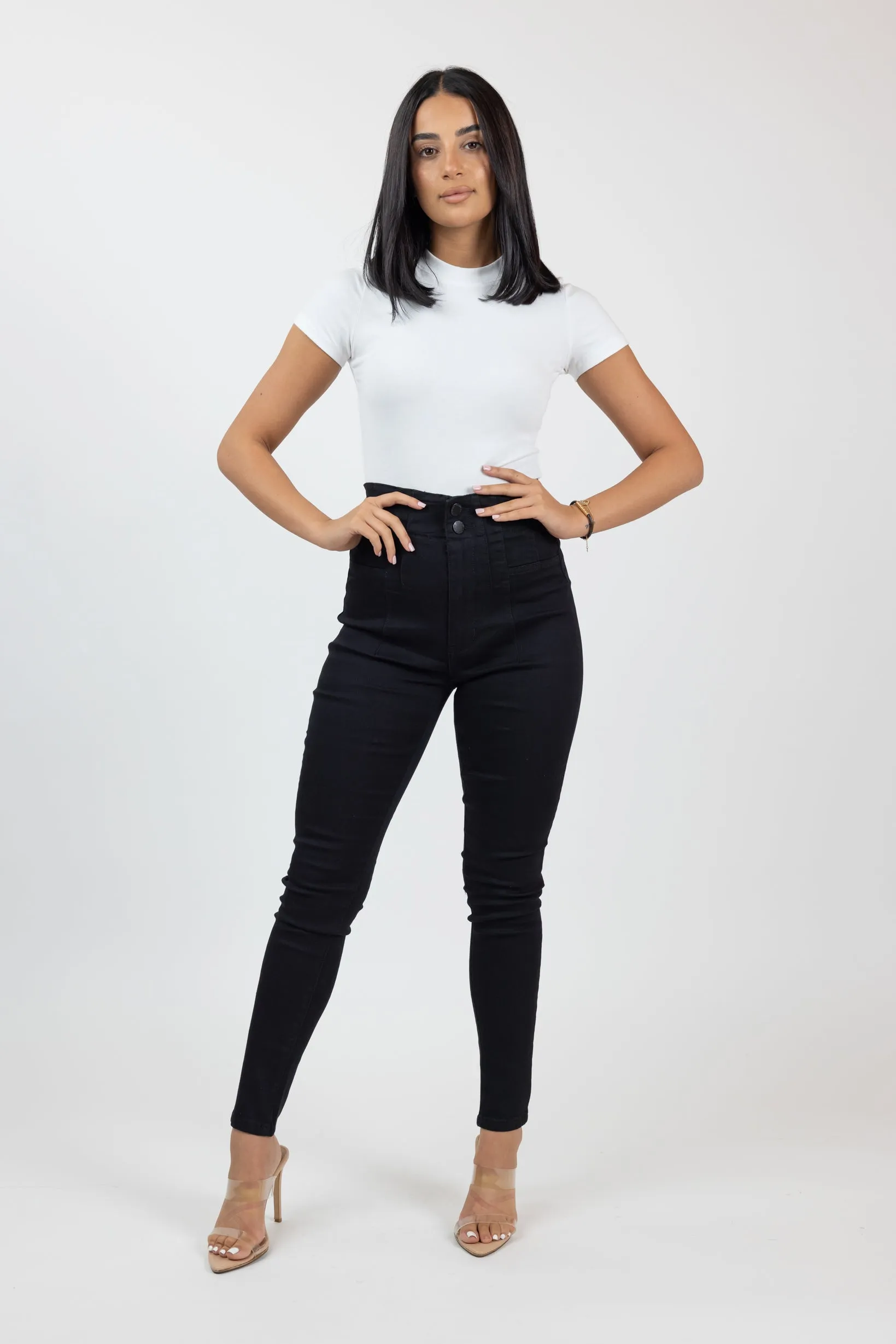 Amara Detailed High Waist Skinny Jeans