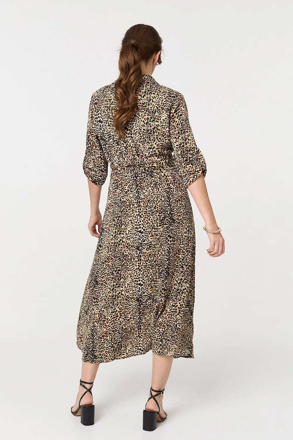 Animal Print Tie Waist Midi Shirt Dress