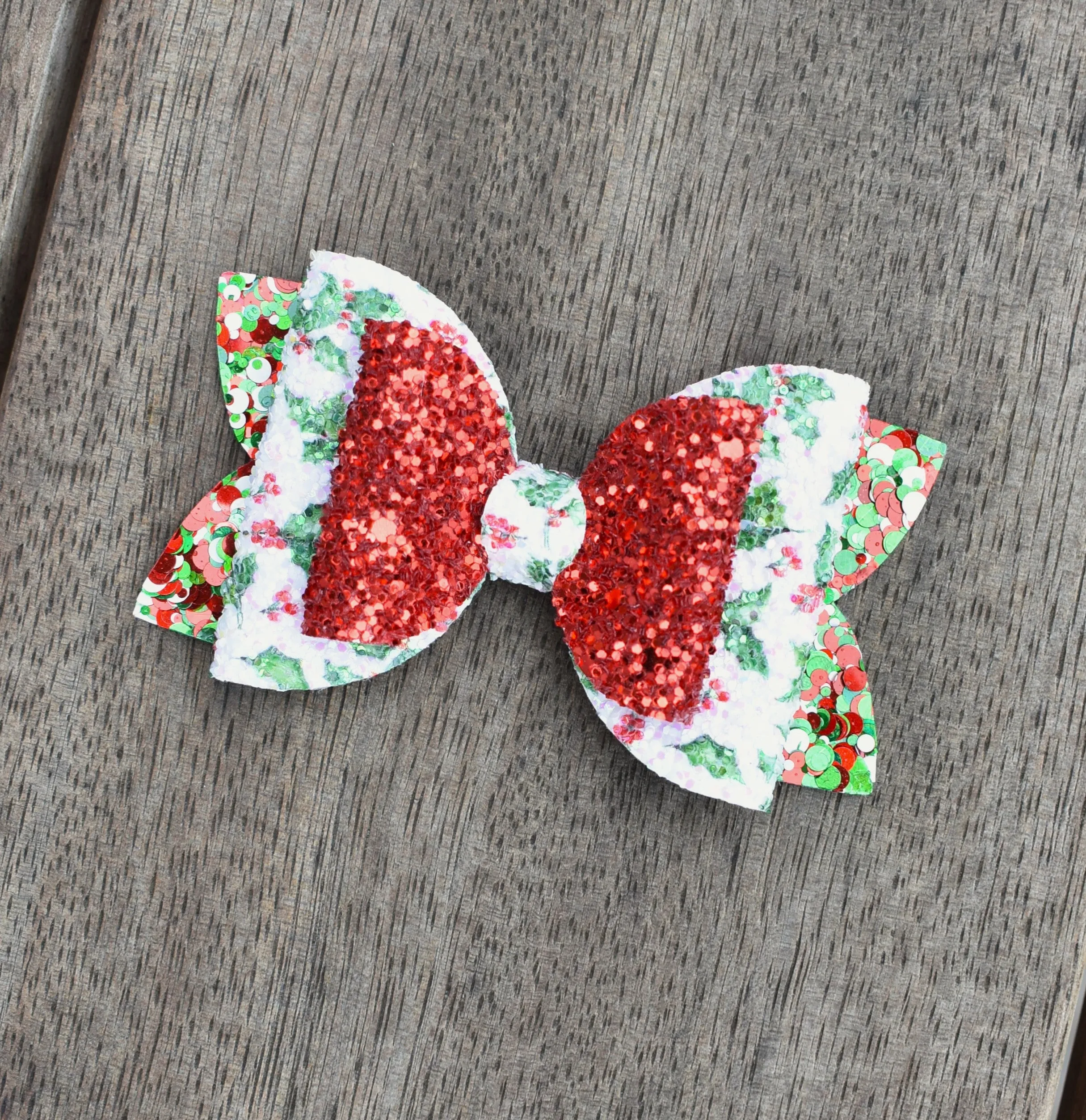 Annabelle Bow Hair Clip - Red & Green Holly