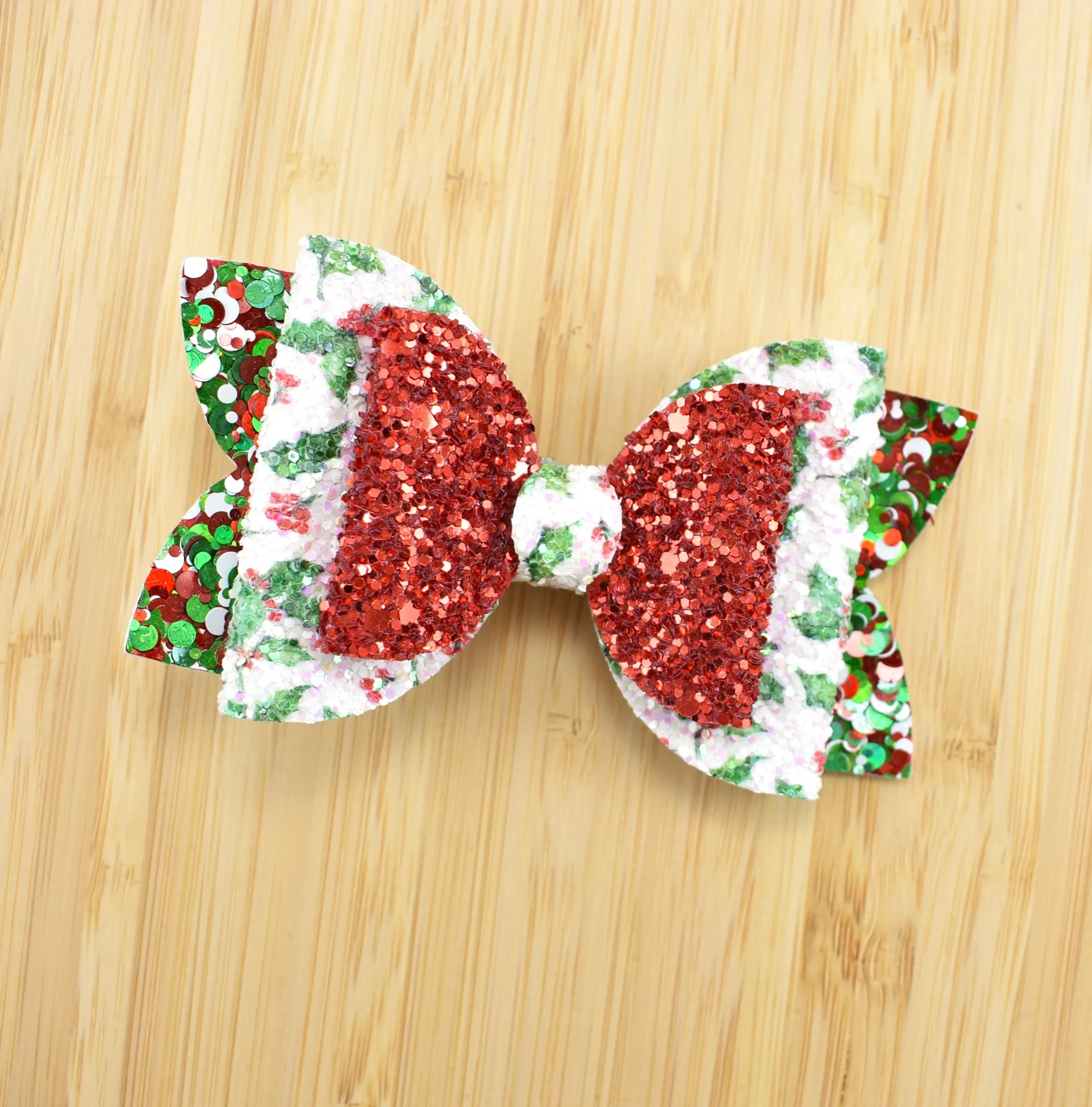 Annabelle Bow Hair Clip - Red & Green Holly