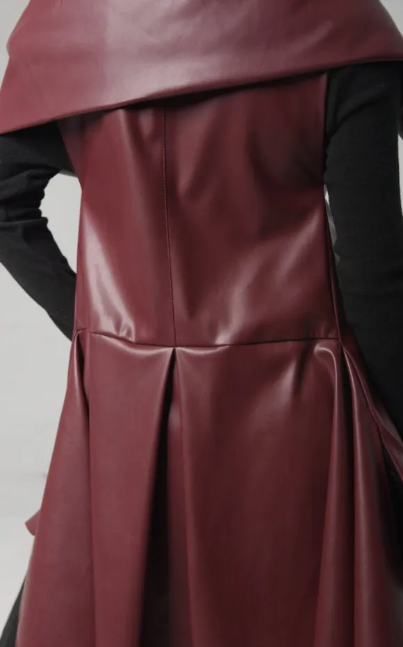 Avant Garde Eco-Leather Vest In Burgundy