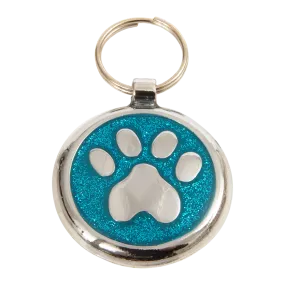 Azure Blue Paw Print Small 20mm Designer Dog Tag Shimmer Range