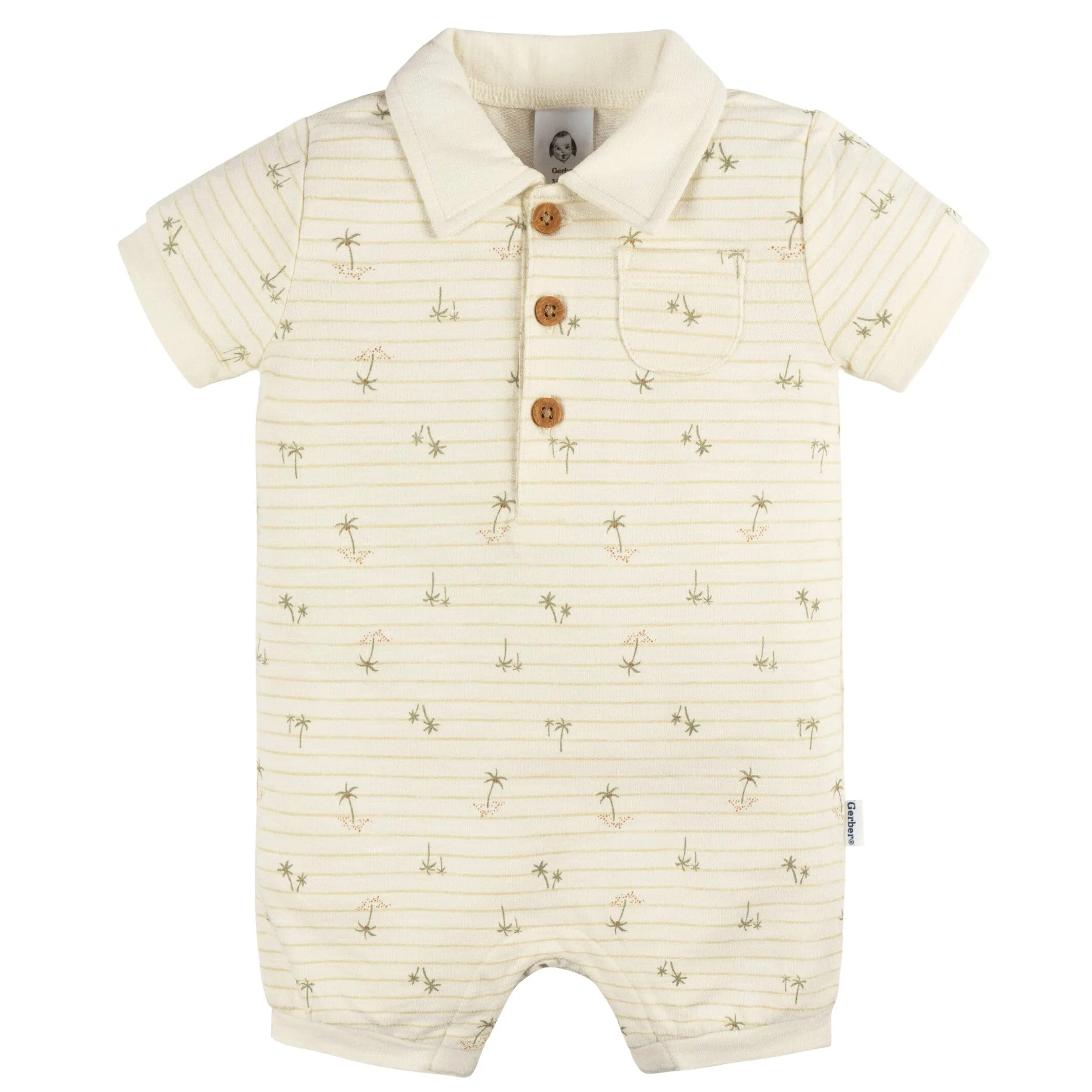 Baby Boys Palm Tree Stripe Collared Romper