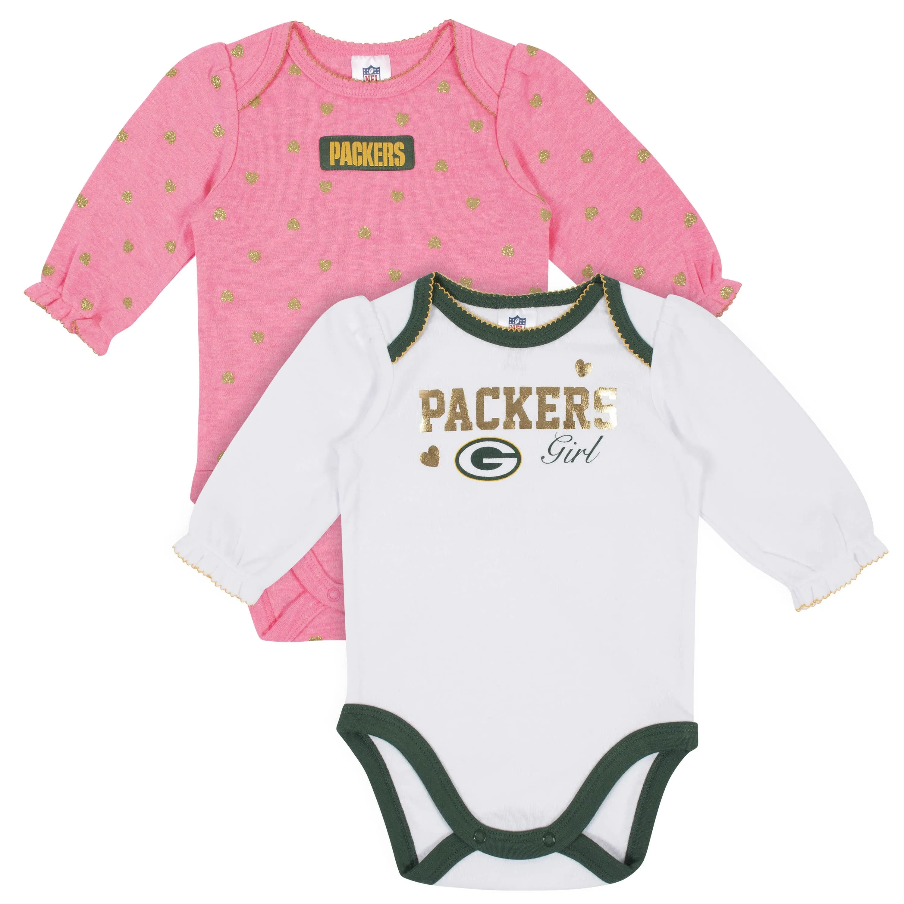 Baby Girls Green Bay Packers Long Sleeve Bodysuit, 2-pack 