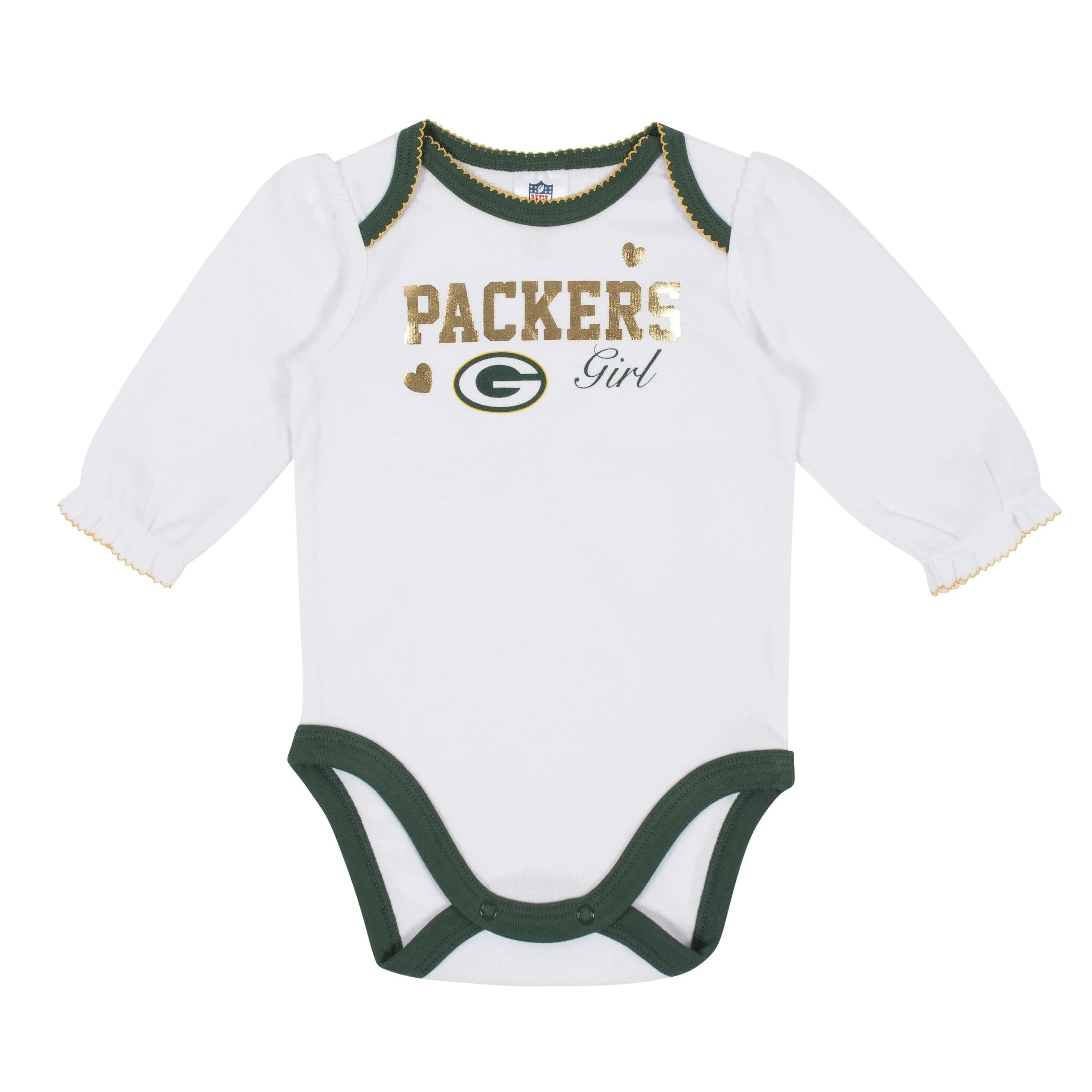 Baby Girls Green Bay Packers Long Sleeve Bodysuit, 2-pack 