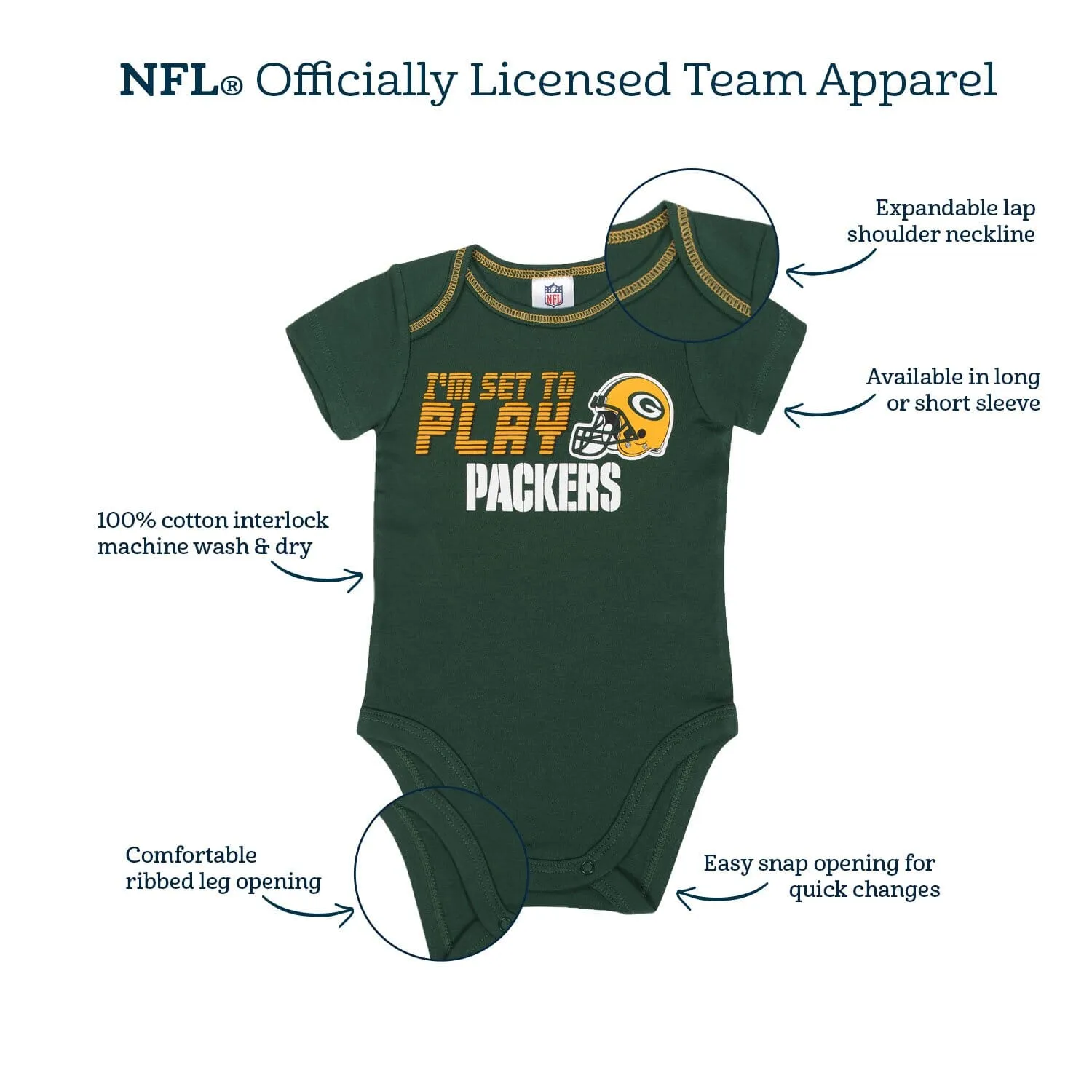 Baby Girls Green Bay Packers Long Sleeve Bodysuit, 2-pack 