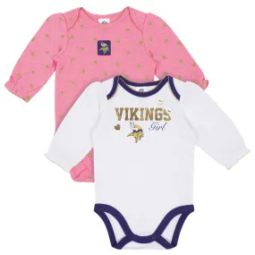 Baby Girls Minnesota Vikings Long Sleeve Bodysuit, 2-pack 