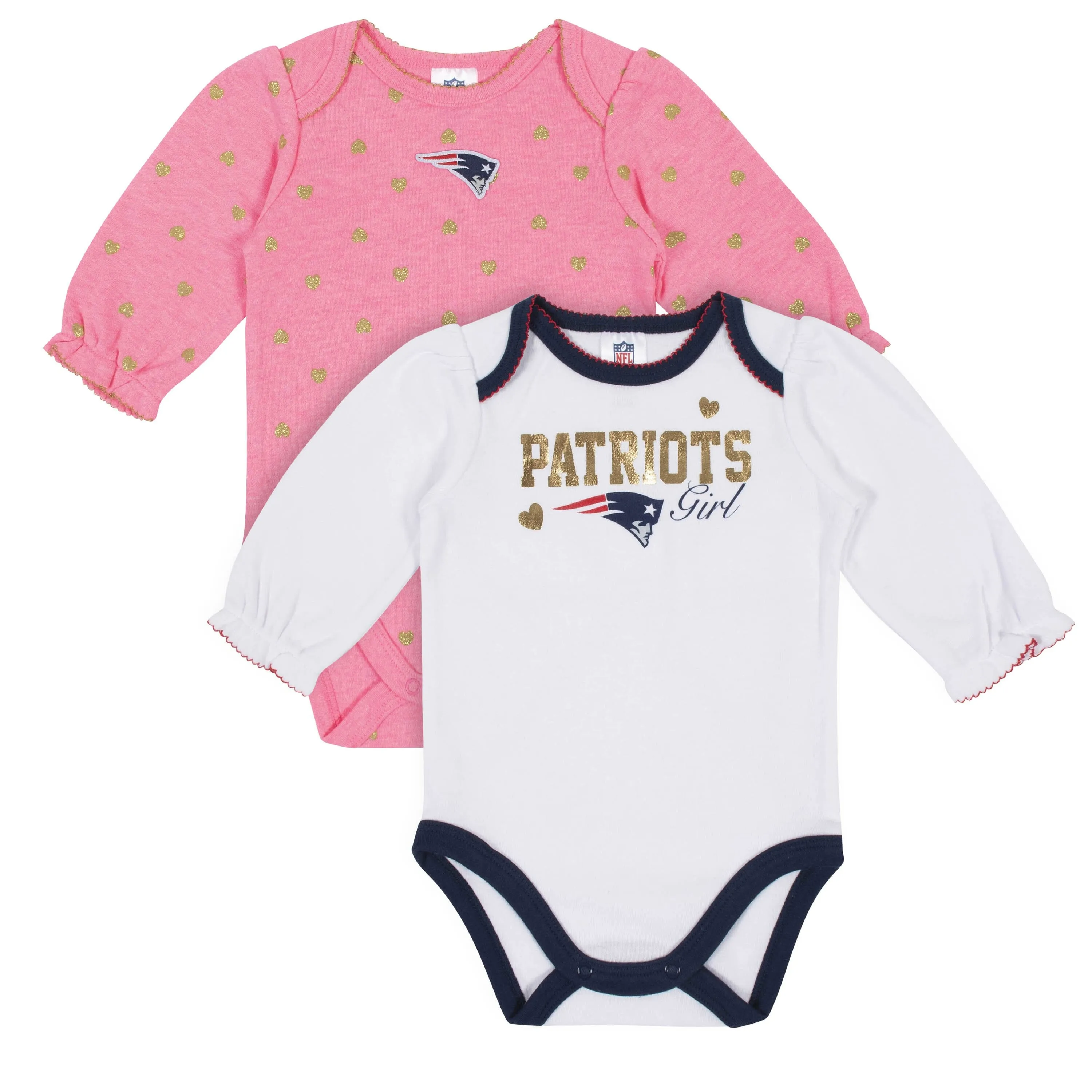 Baby Girls New England Patriots Long Sleeve Bodysuit, 2-pack 