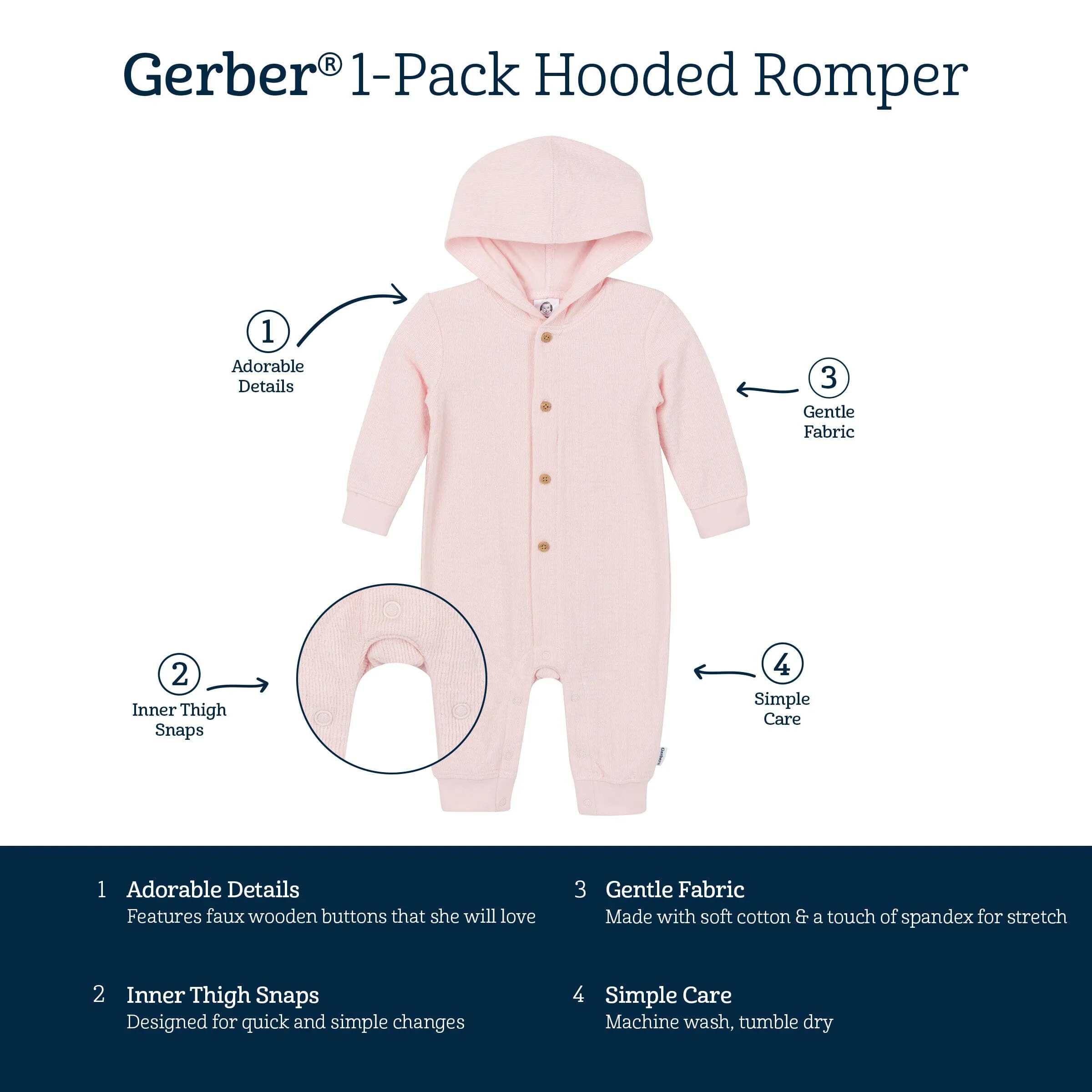 Baby Girls Pink Hooded Romper