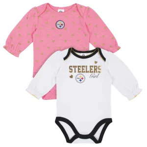 Baby Girls Pittsburgh Steelers Long Sleeve Bodysuit, 2-pack 