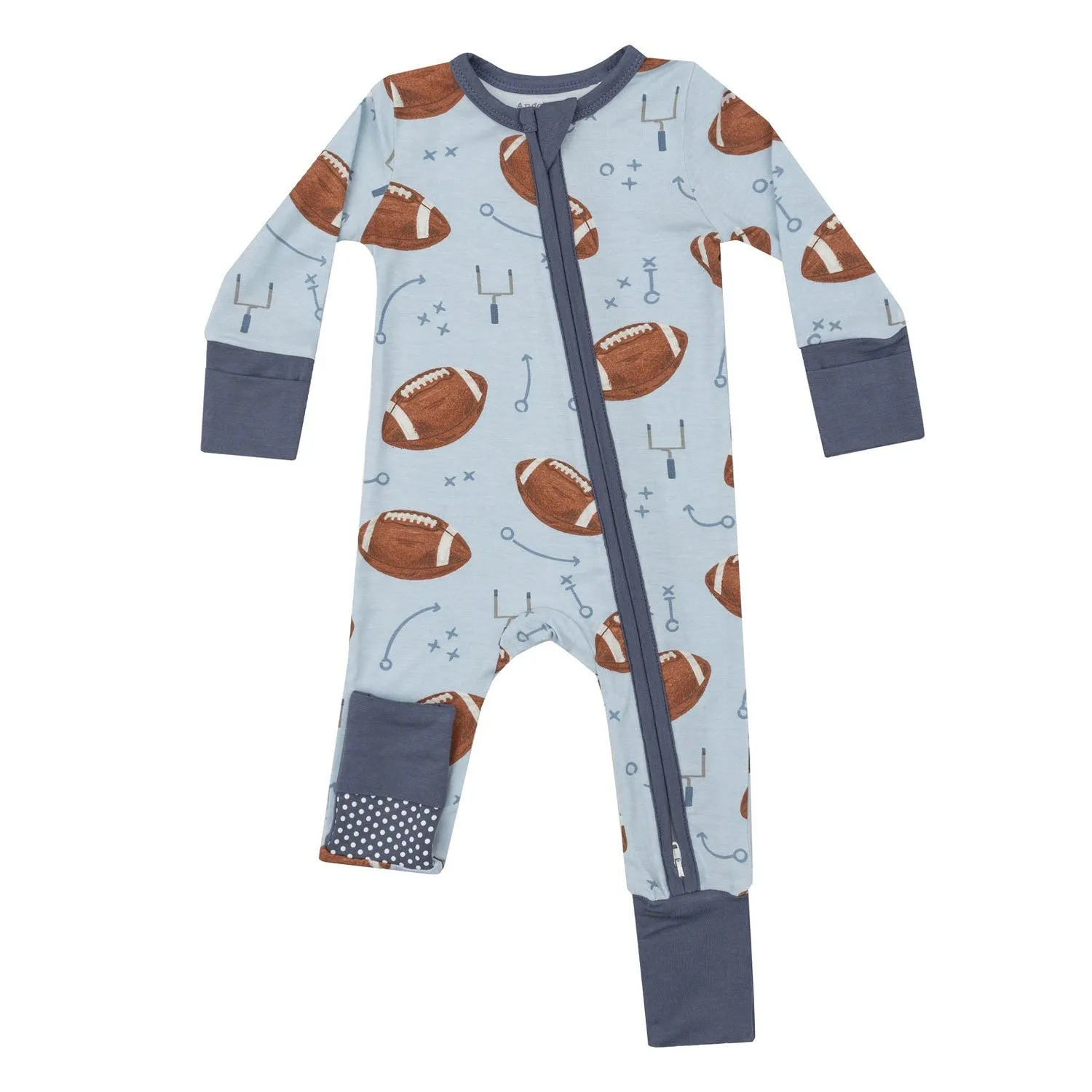 Bamboo 2 Way Zipper Romper - Footballs - Blue