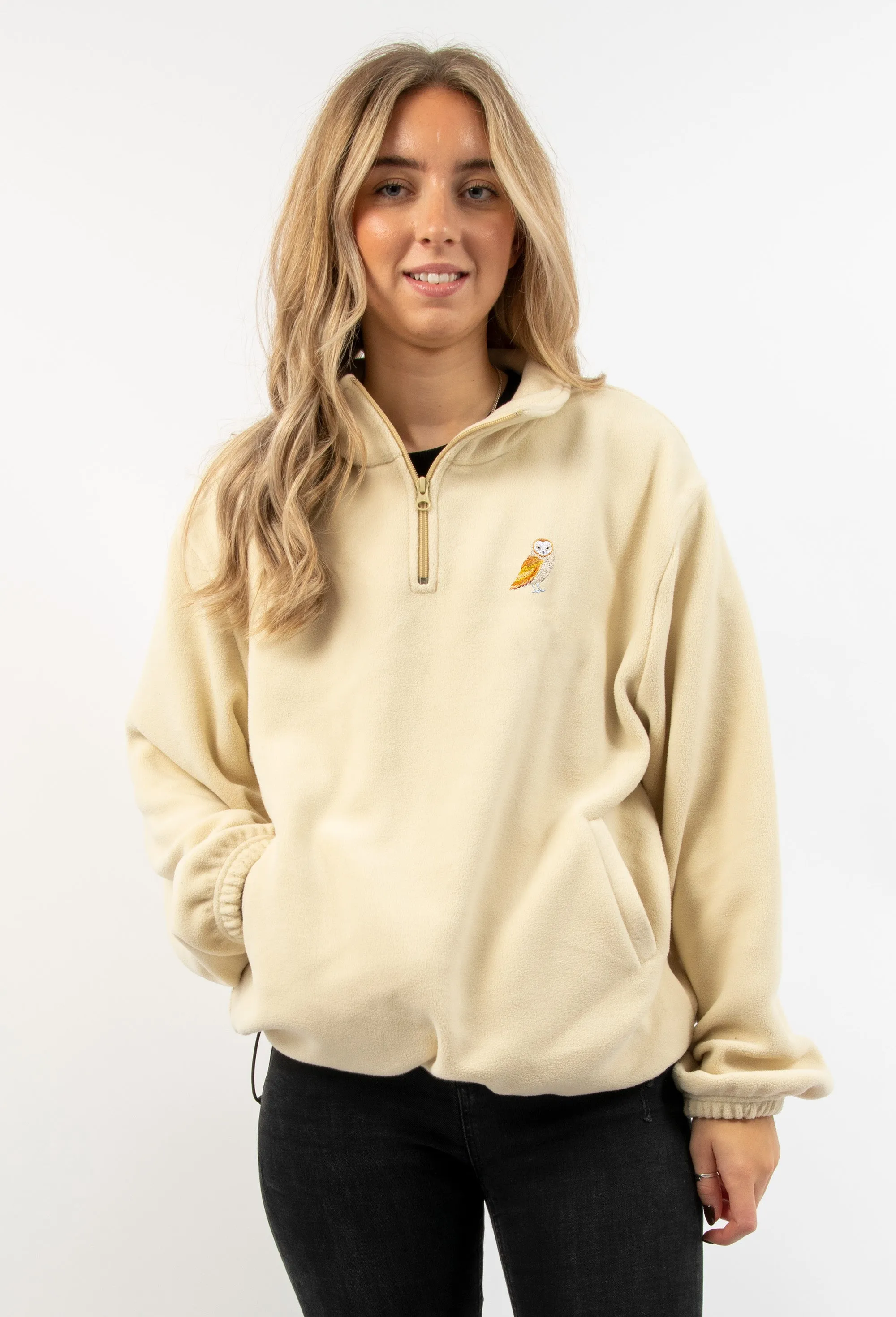 barn owl unisex 1/4 zip fleece