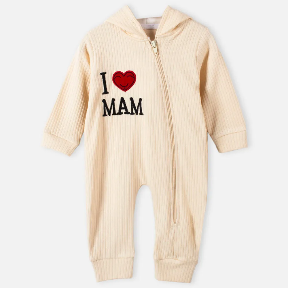 Beige I love Mam Theme Hooded Romper