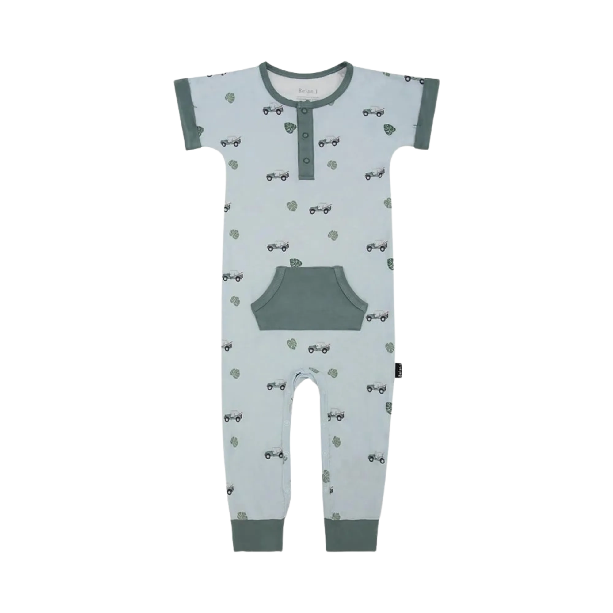 BELAN J Short Sleeve Pocket Romper - Green Jeep