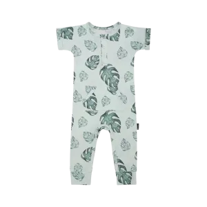 BELAN J Short Sleeve Pocket Romper - Tropical Leaves