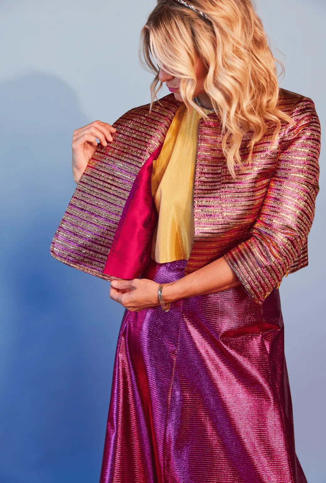 Birthday Everyday Blazer - Gold and Pink Lame Stripe