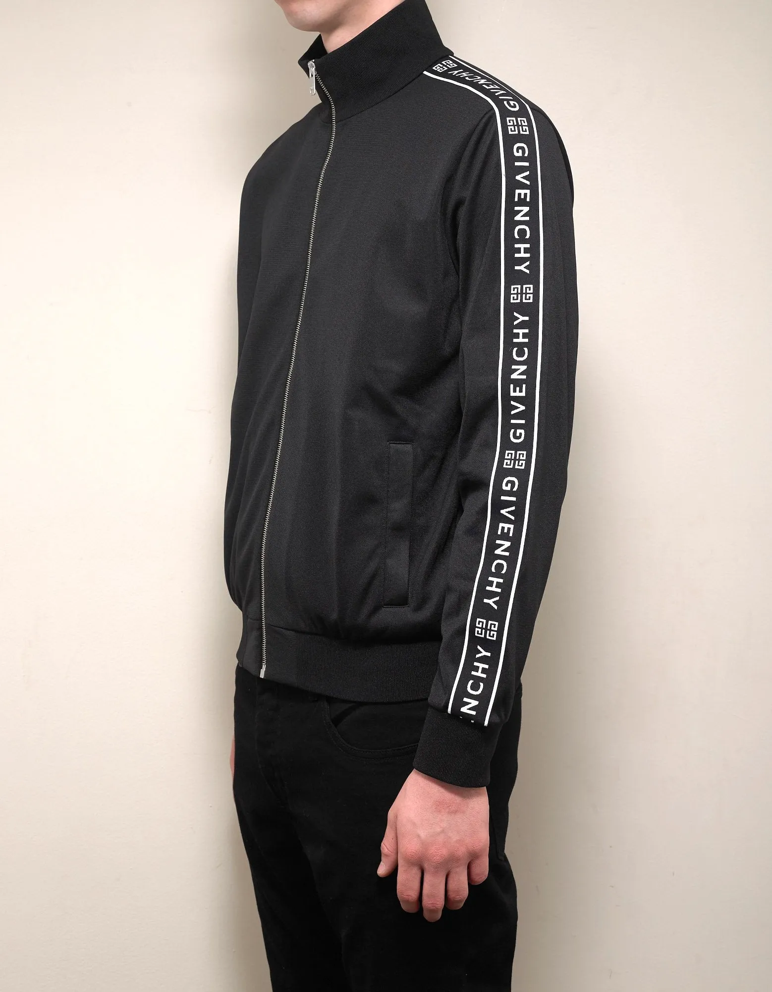 Black 4G Logo Band Zip Track Jacket