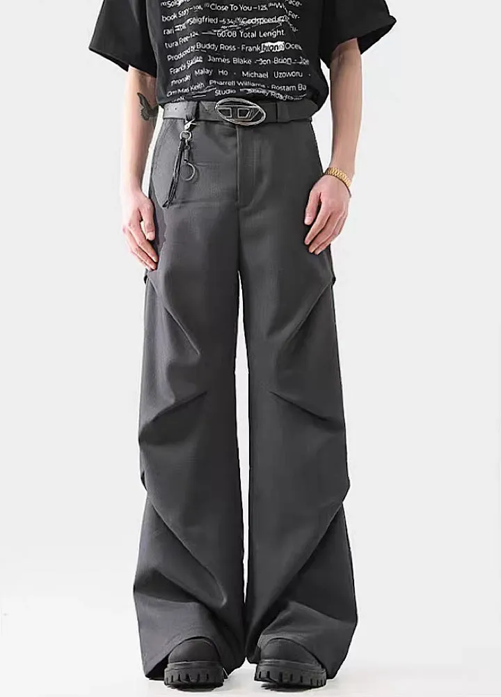 Black Avant-Garde Wide-Leg Utility Pants