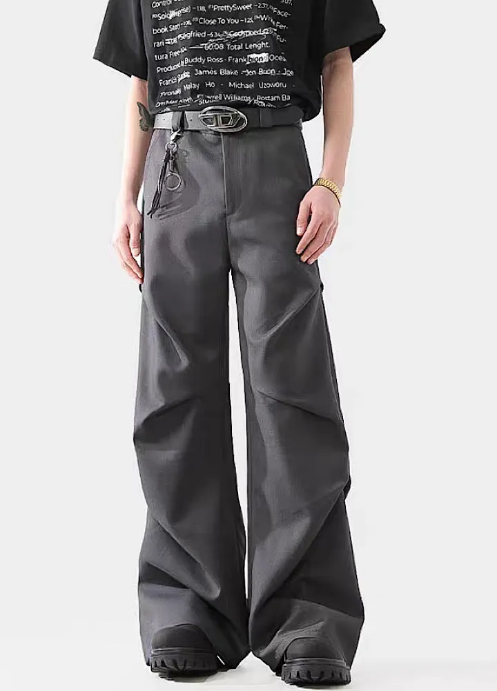 Black Avant-Garde Wide-Leg Utility Pants