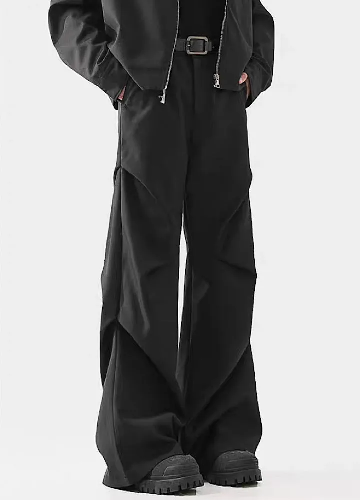 Black Avant-Garde Wide-Leg Utility Pants