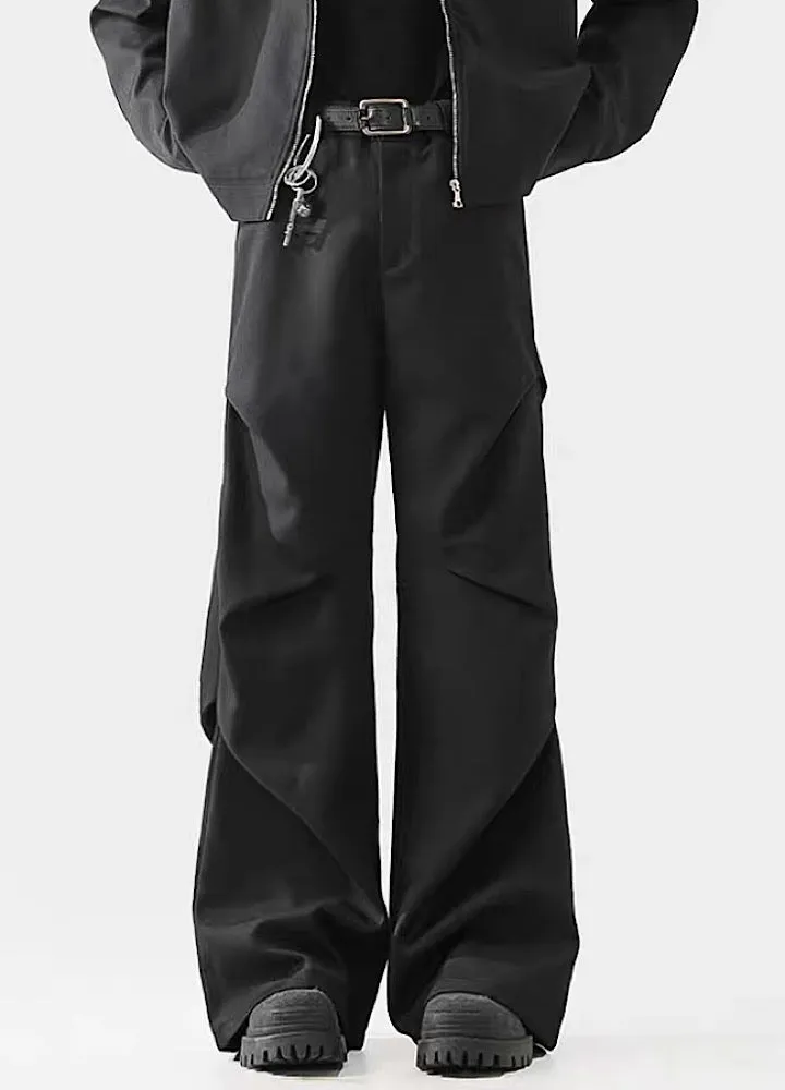 Black Avant-Garde Wide-Leg Utility Pants