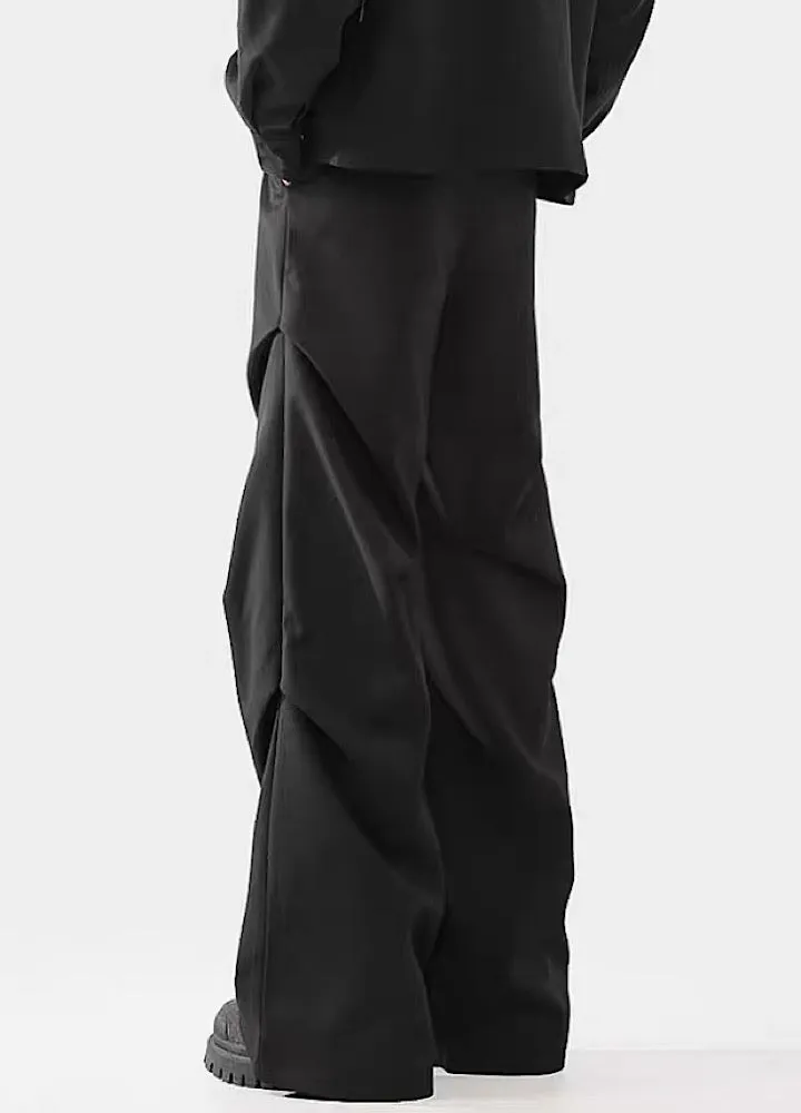 Black Avant-Garde Wide-Leg Utility Pants