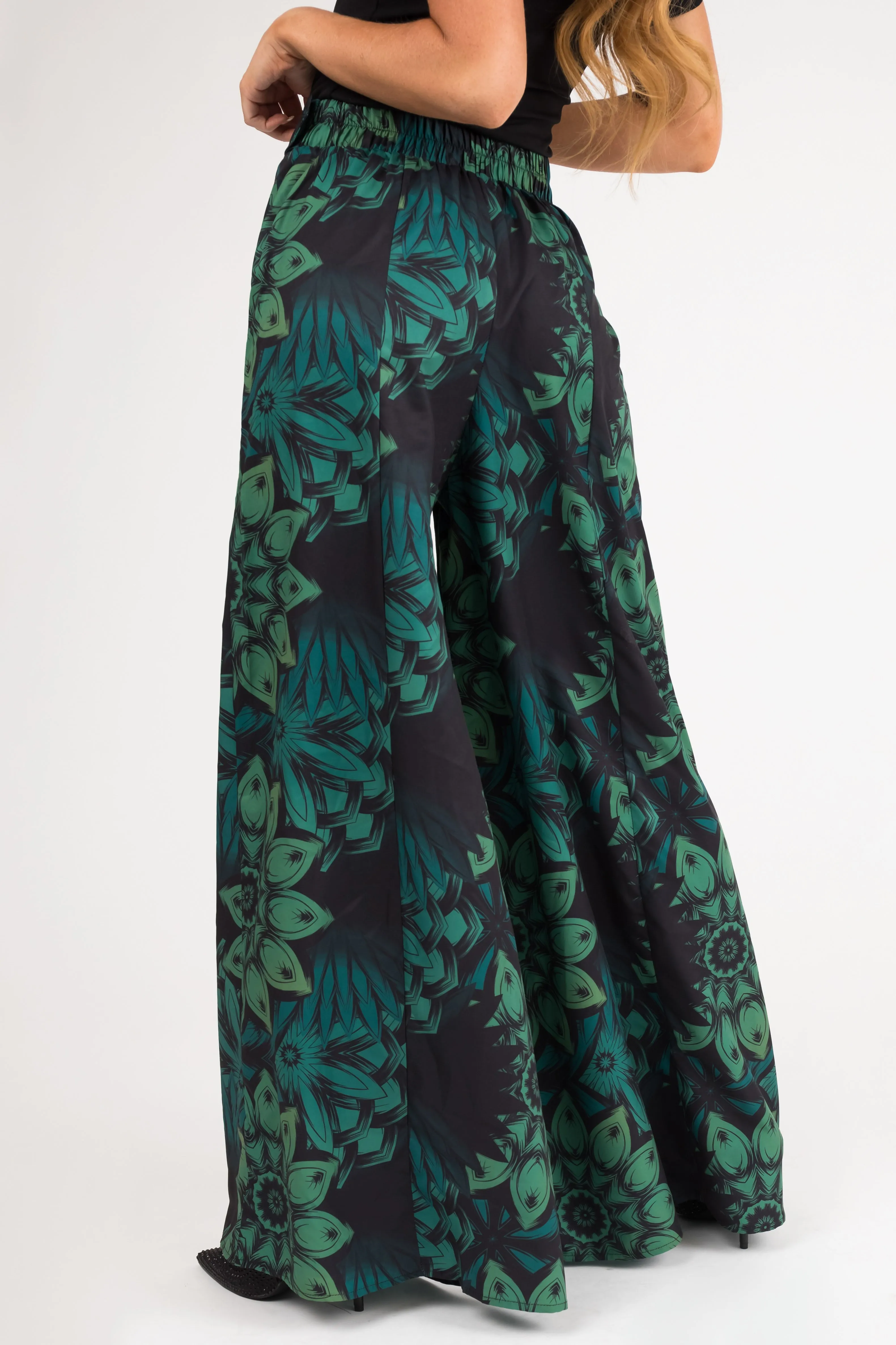 Black Floral Print High Waist Wide Leg Pants