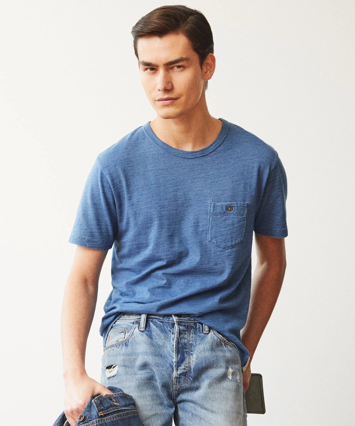 Bleached Indigo Slub Pocket Tee