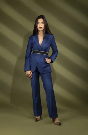 Blue Stretch Wool Tailored Suit for Ladies