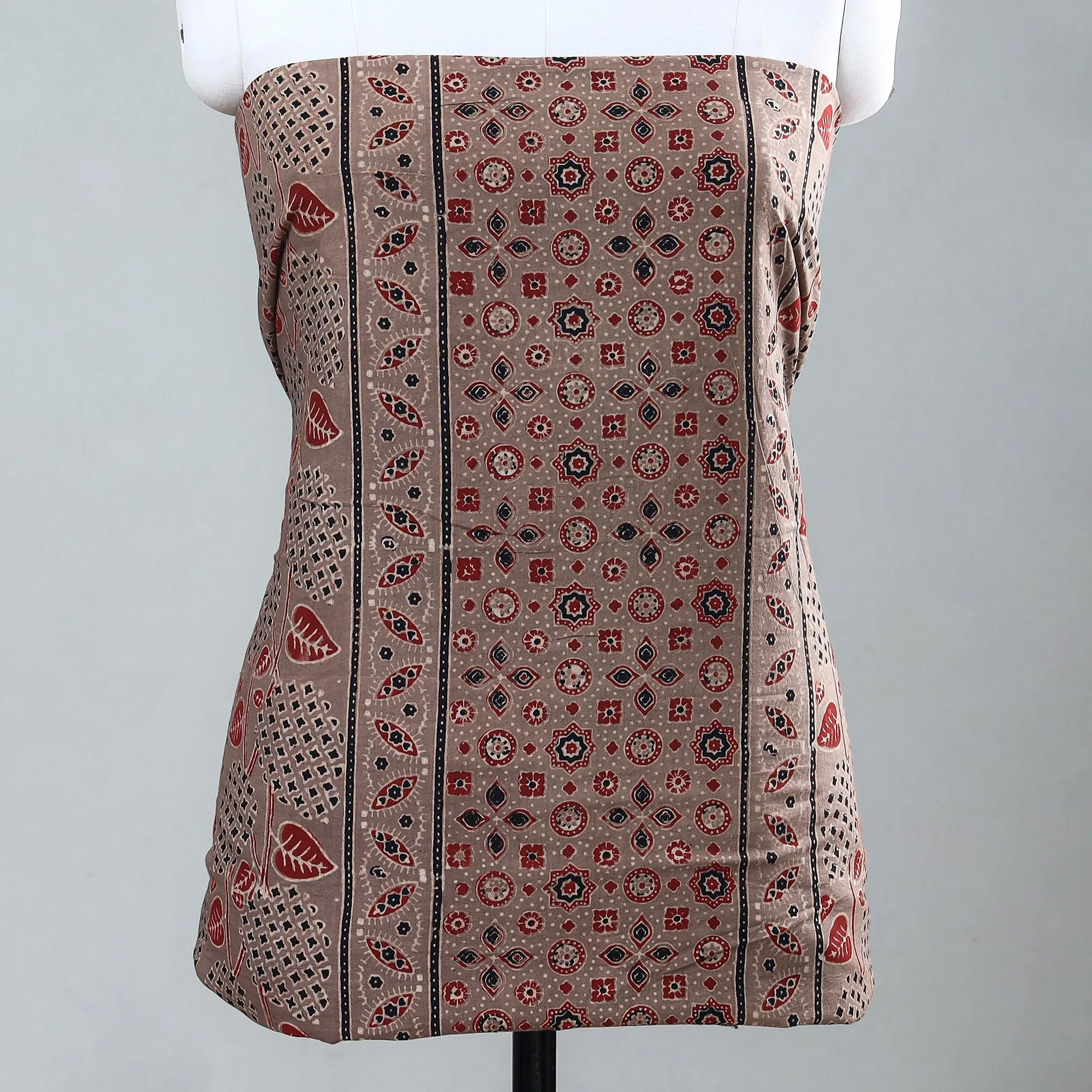 Brown - Ajrakh Block Printed Cotton Kurta Material - 2.5 meter