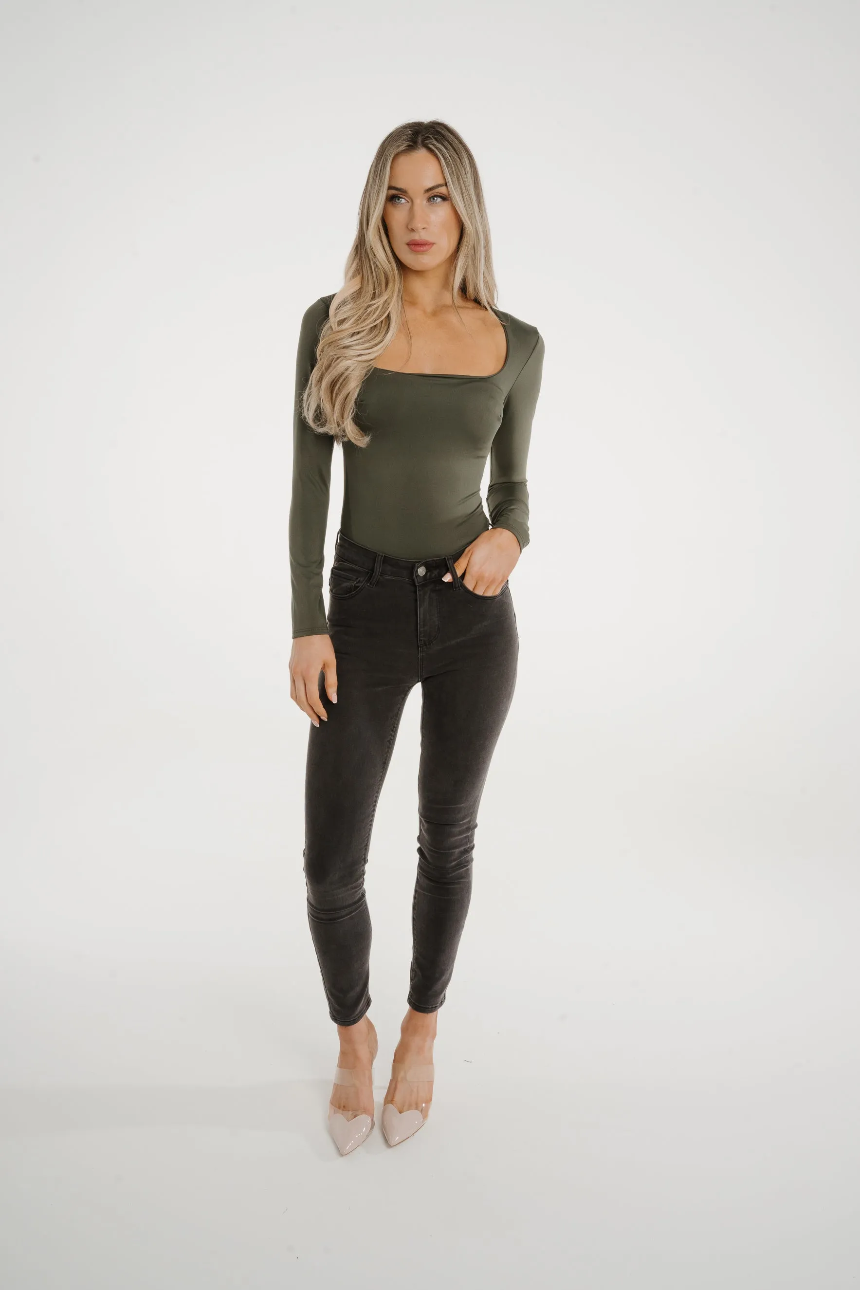 Caitlyn Square Neck Bodysuit In Khaki