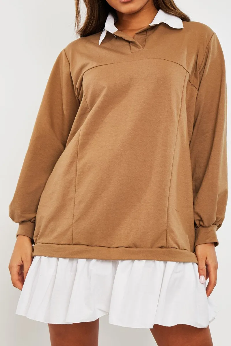 Camel Oversized Jumper Shirt Dress - Islah