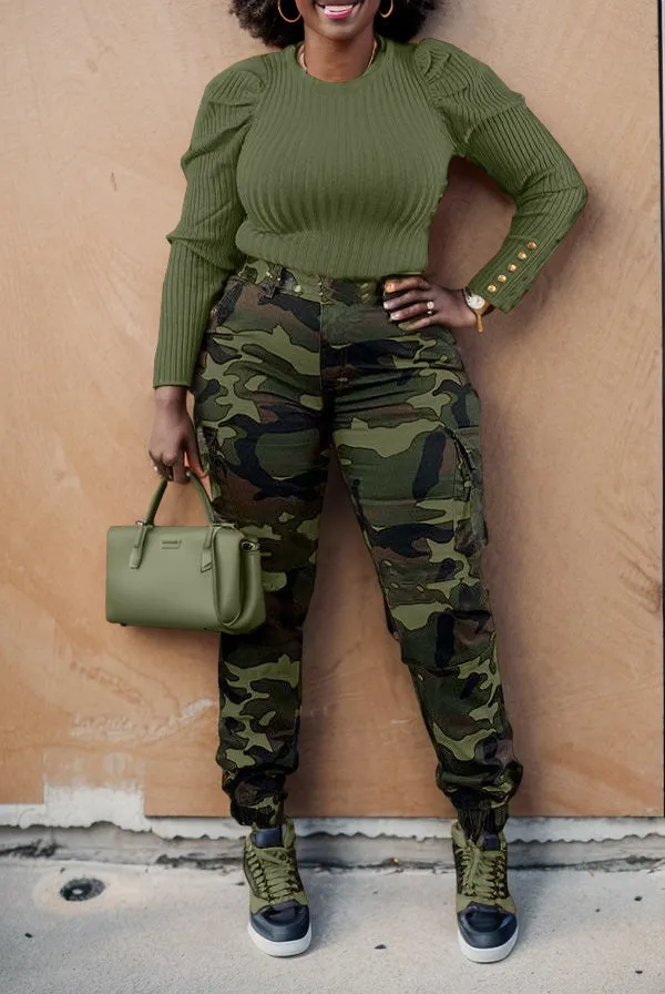 Camo Flap Pocket High Waist Cargo Pants