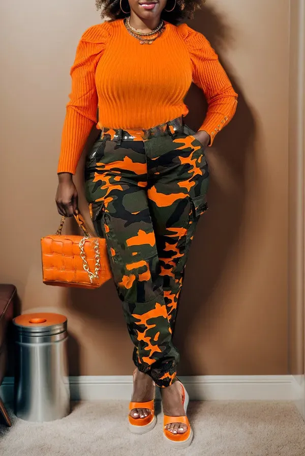 Camo Flap Pocket High Waist Cargo Pants