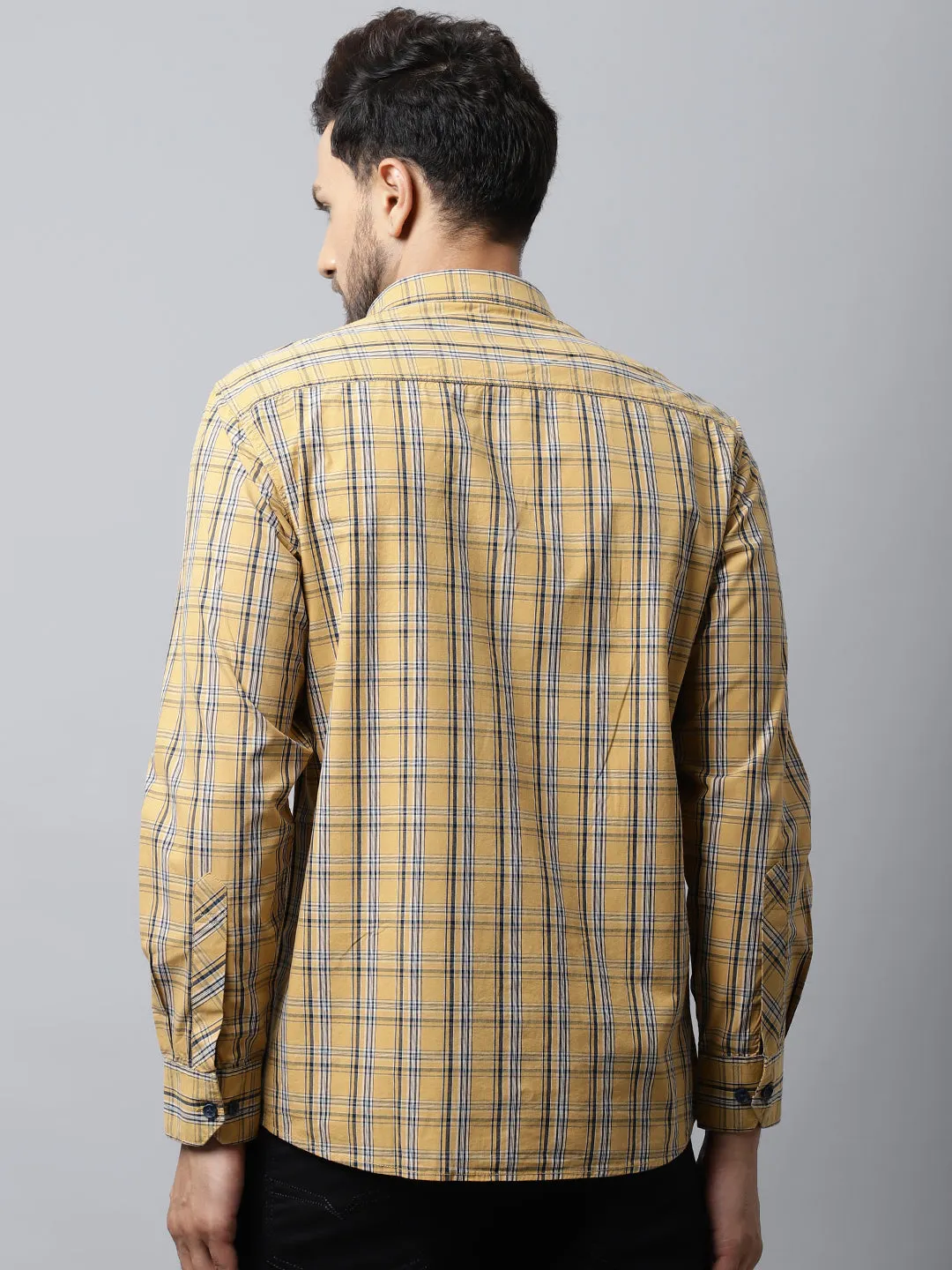 Cantabil Cotton Checkered Mustard Full Sleeve Casual Shirt for Men with Pocket