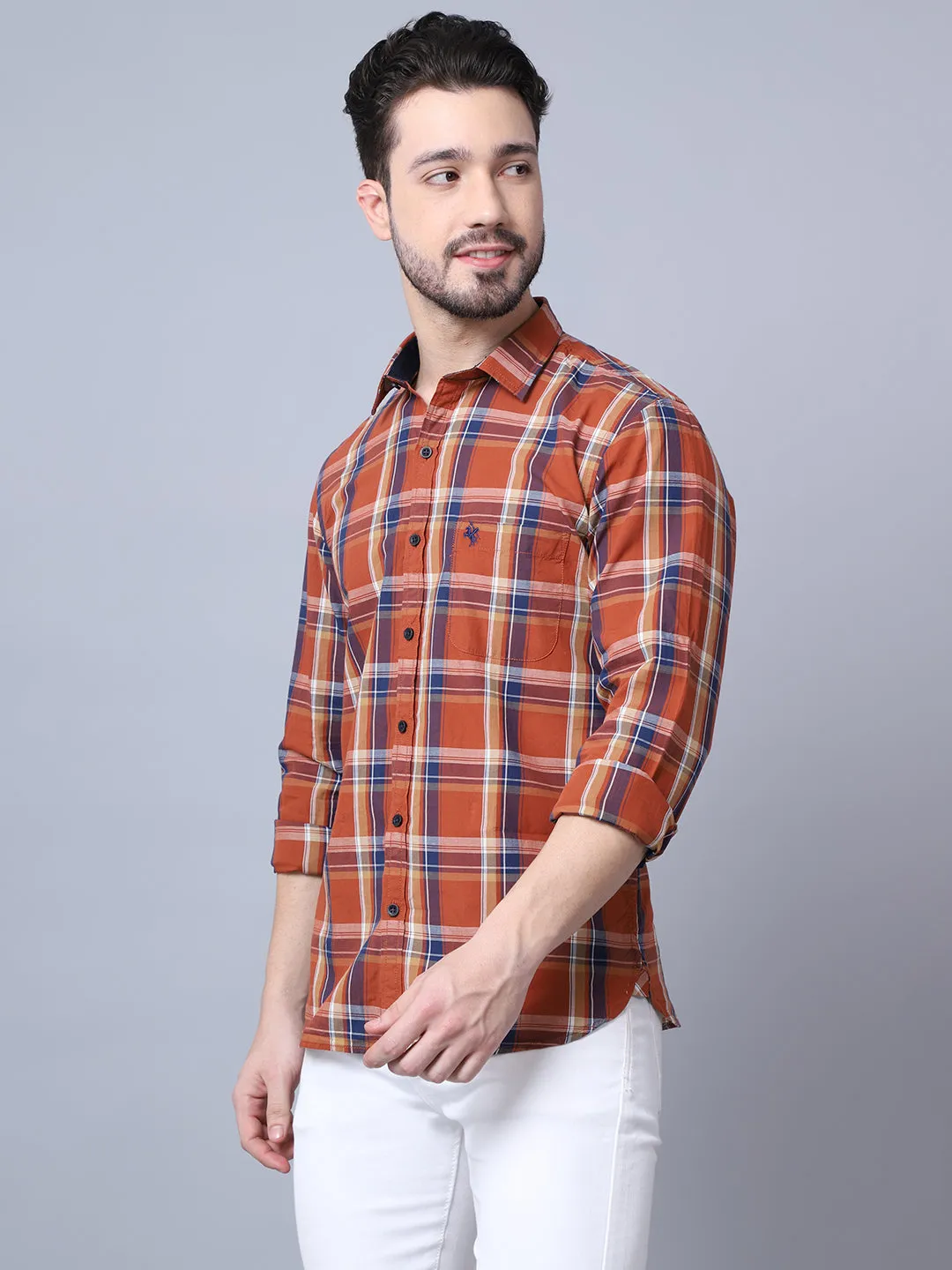 Cantabil Cotton Checkered Red Full Sleeve Casual Shirt for Men with Pocket