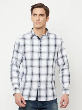 Cantabil Cotton Checkered White Full Sleeve Casual Shirt for Men with Pocket