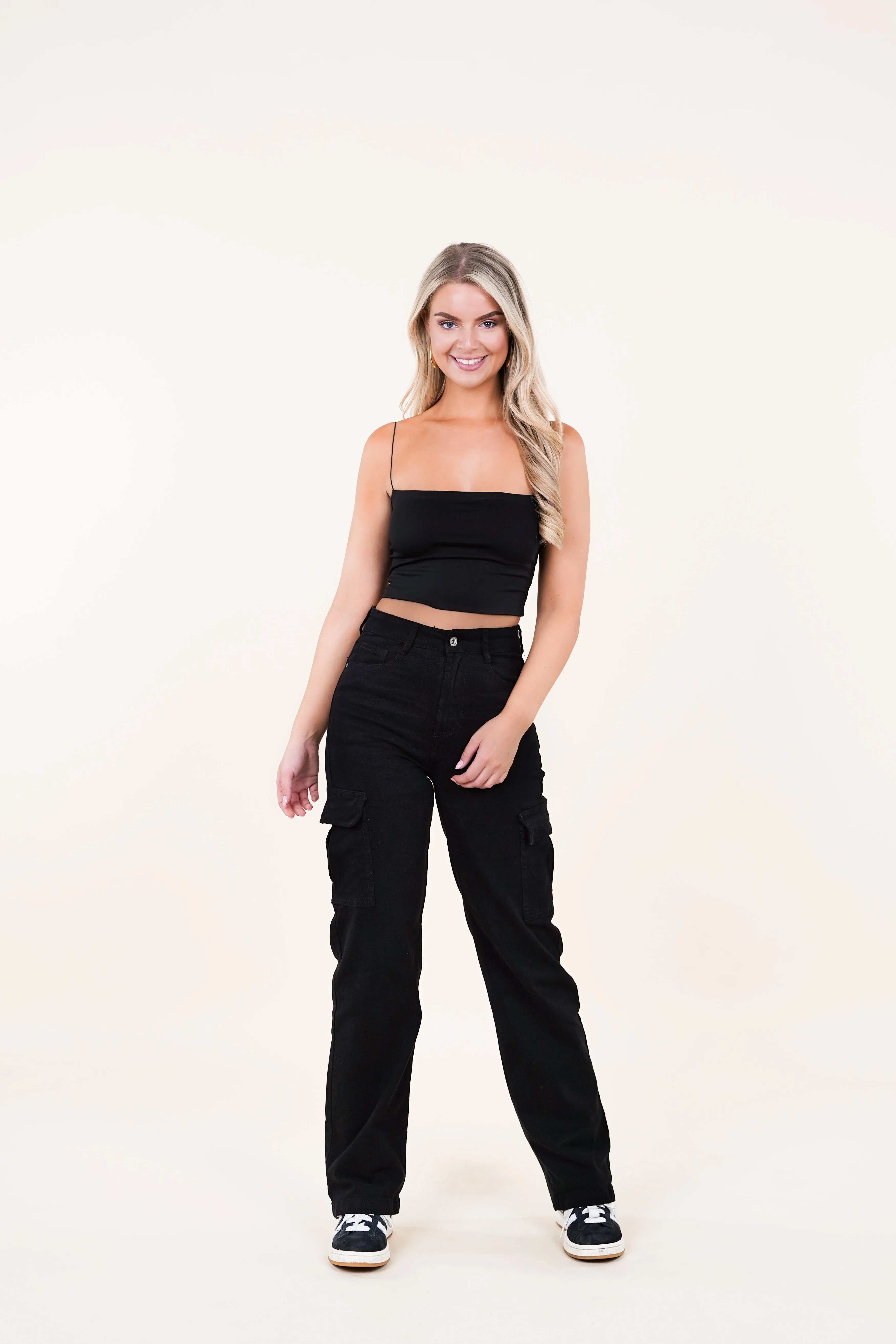 Cargo pants zwart met stretch en high waist model - Abby