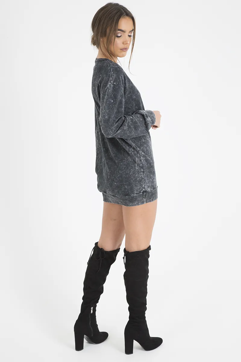 Charcoal Acid Wash Jumper Dress - Cheryl