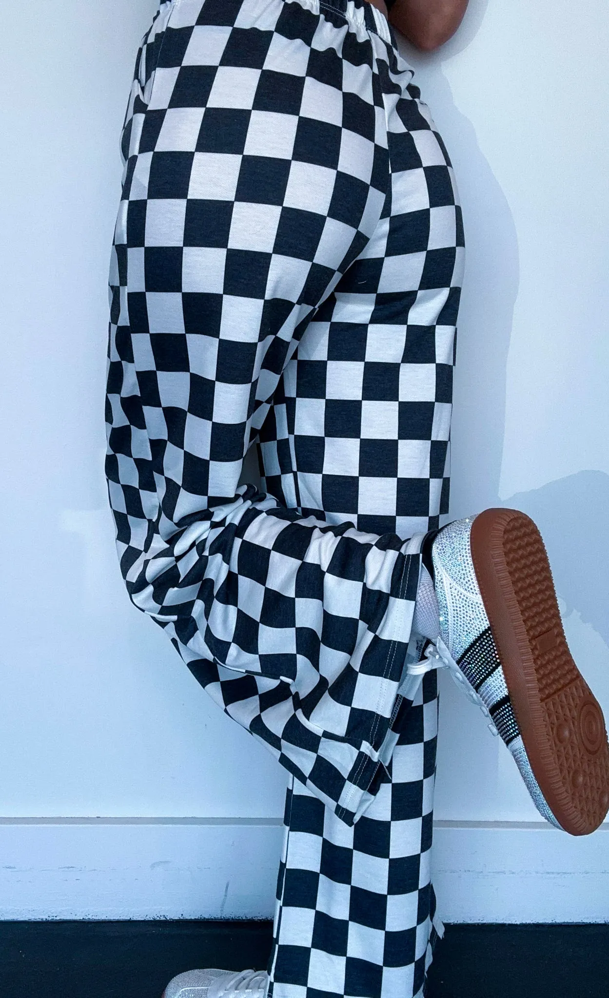 Checkered Cargo White Leg Pants